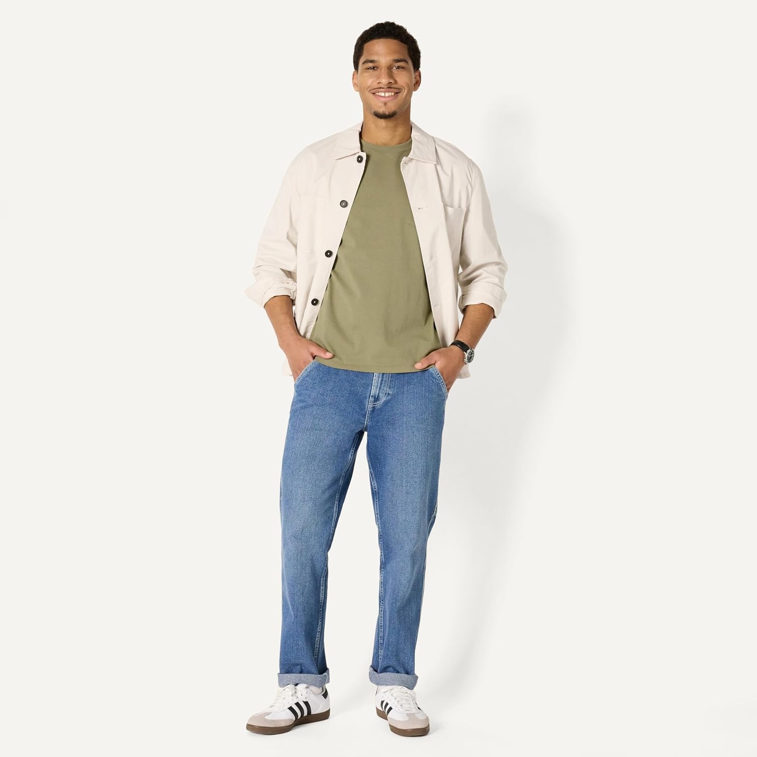 image:imageAmazon Essentials Mens RelaxedFit Heavyweight Cotton Pocket TShirtLight Olive