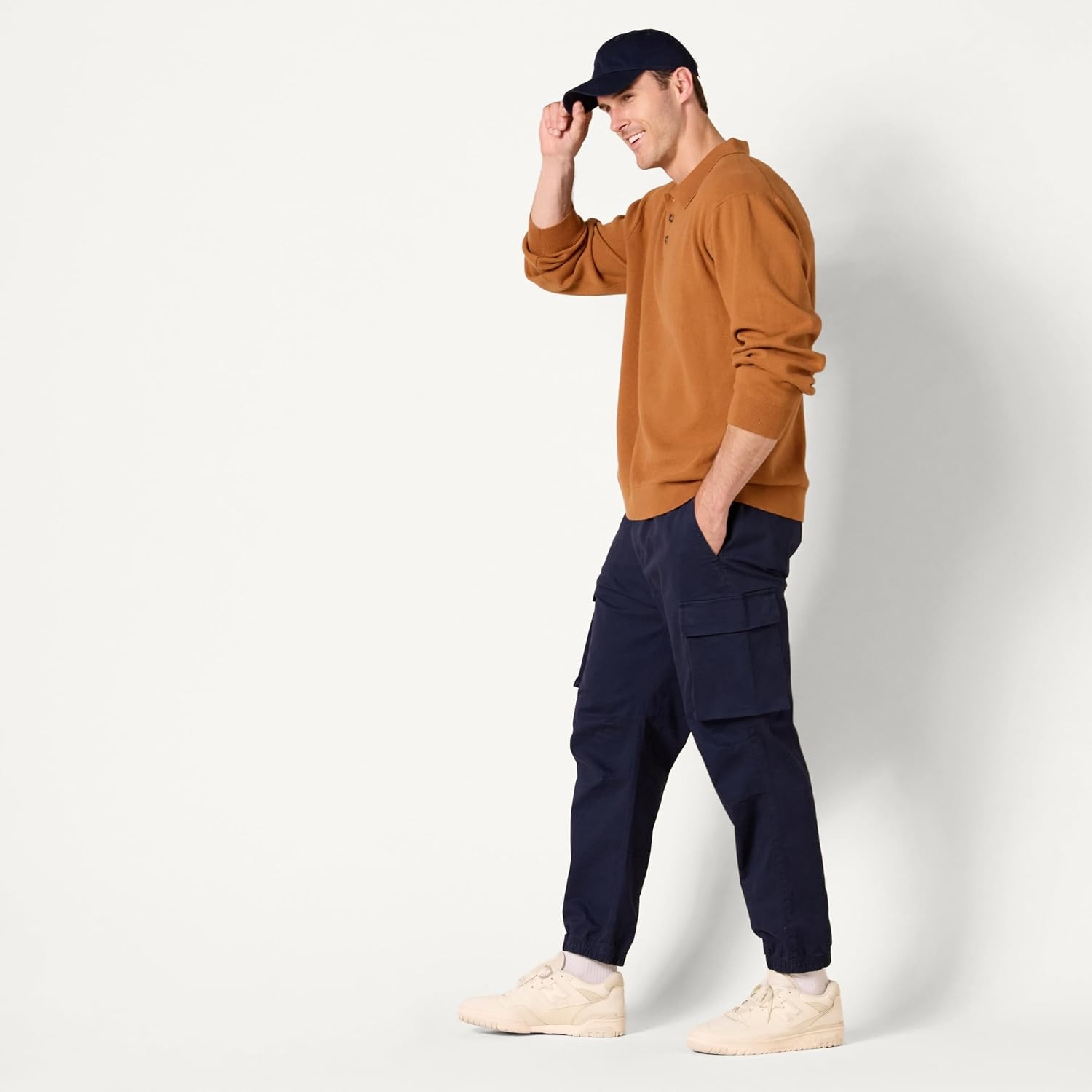 image:imageAmazon Essentials Mens RelaxedFit Knit Polo SweaterCaramel