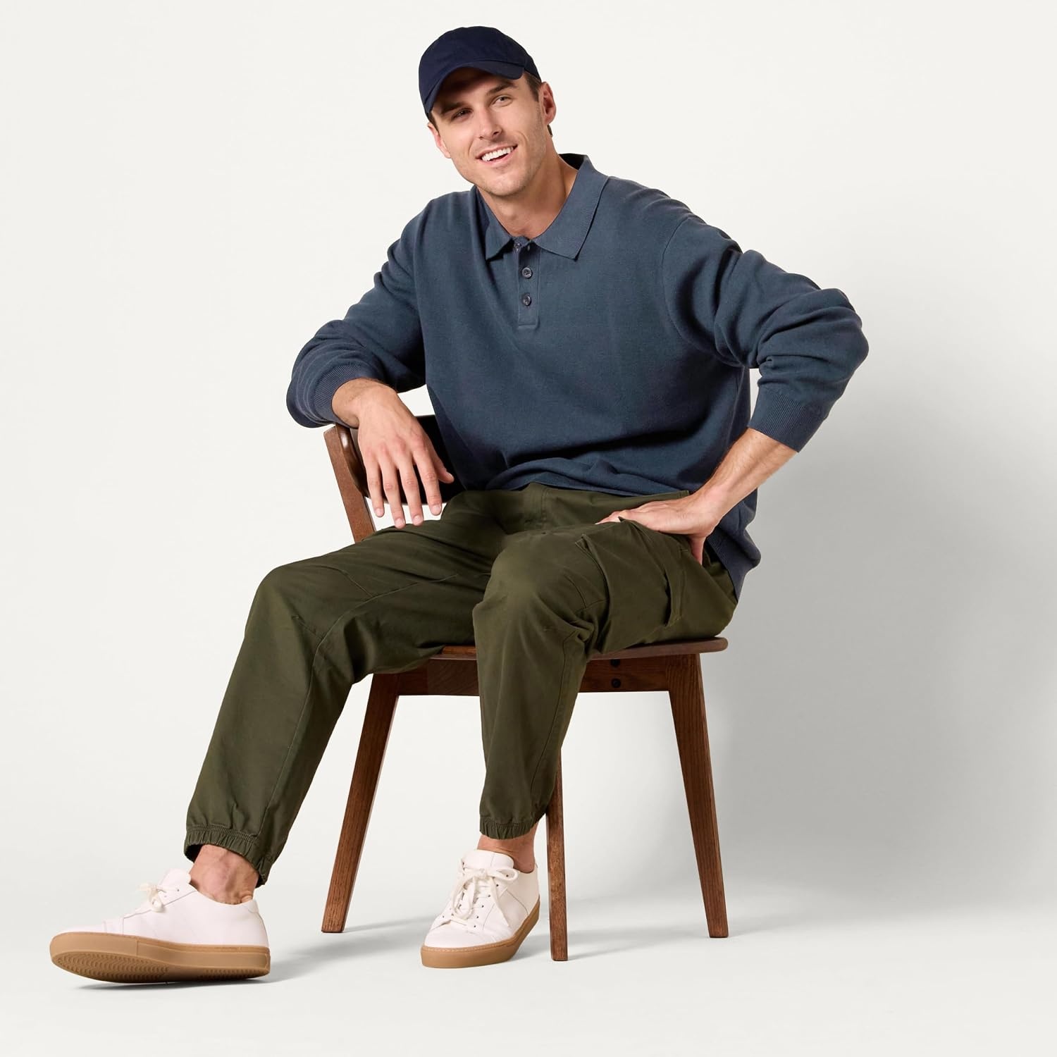 image:imageAmazon Essentials Mens RelaxedFit Knit Polo SweaterNavy