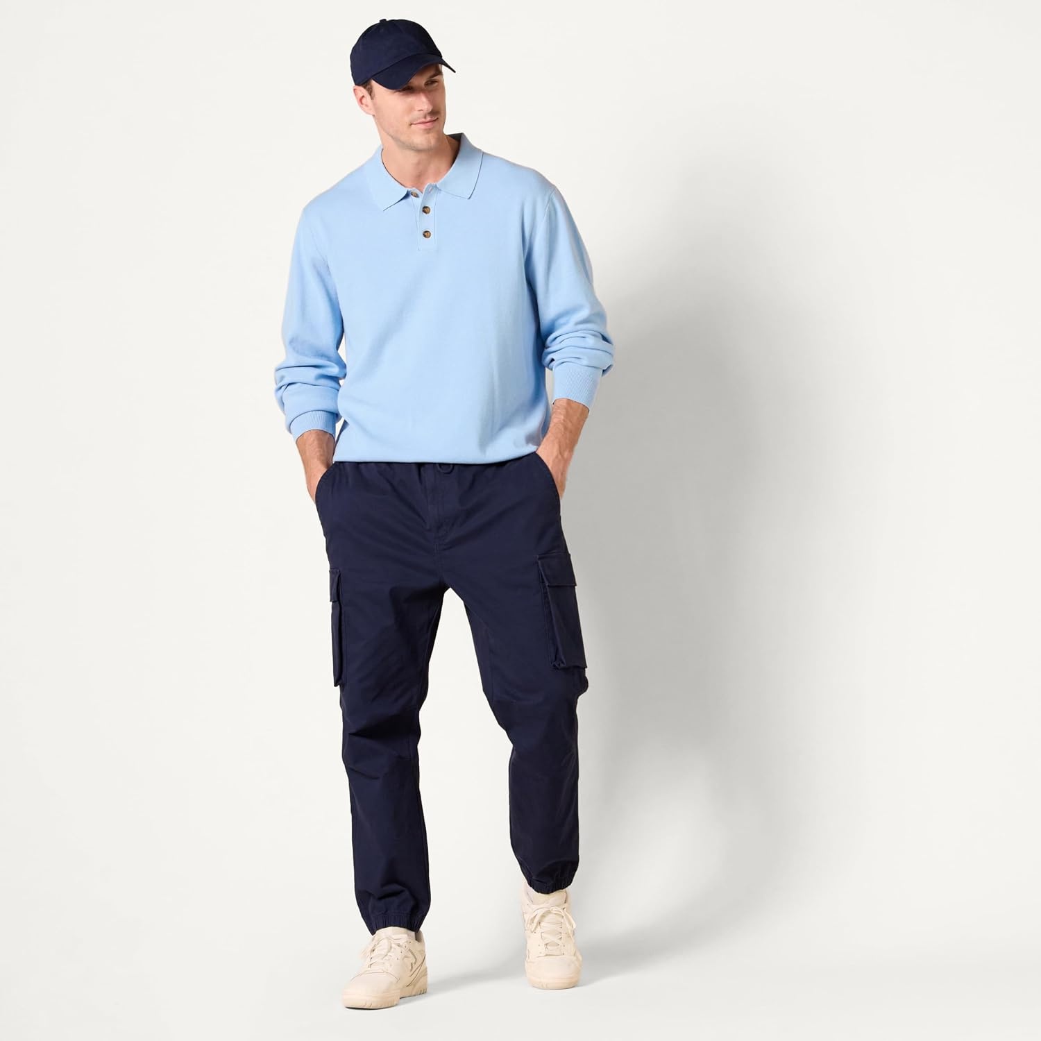 image:imageAmazon Essentials Mens RelaxedFit Knit Polo SweaterPowder Blue