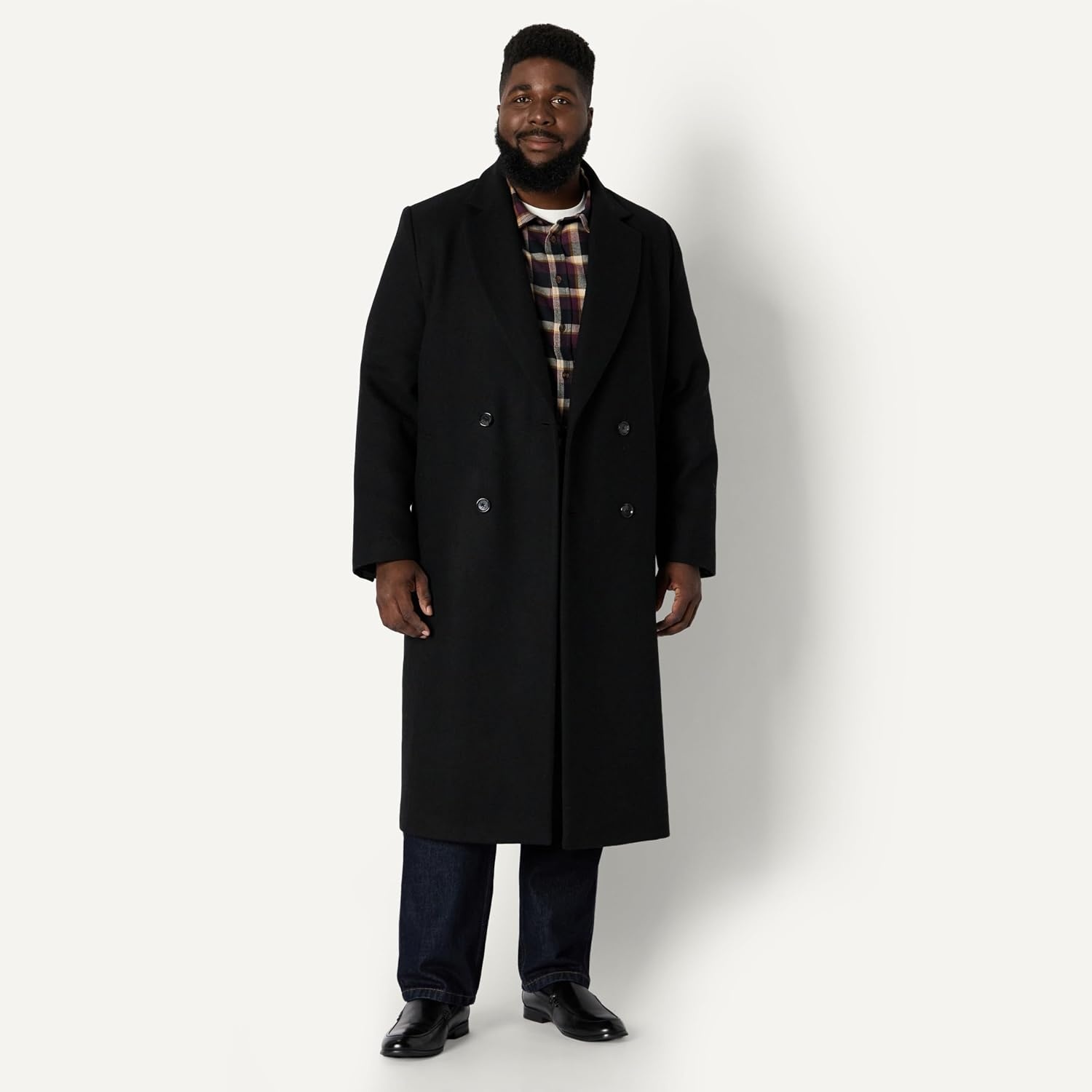 image:imageAmazon Essentials Mens RelaxedFit LongSleeve Flannel Shirt with Button Front Closure Spread Collar Chest PocketDark Burgundy Black Check Plaid
