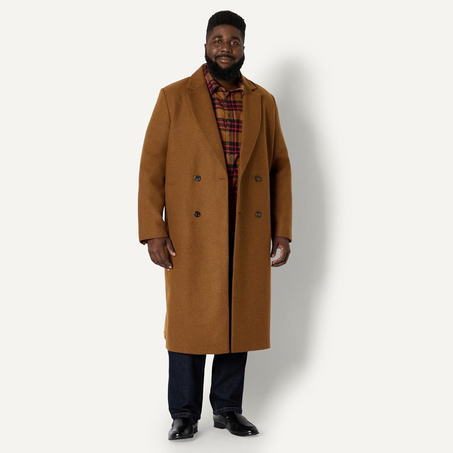 image:imageAmazon Essentials Mens RelaxedFit LongSleeve Flannel Shirt with Button Front Closure Spread Collar Chest PocketDark Chestnut Brown Red Simple Plaid
