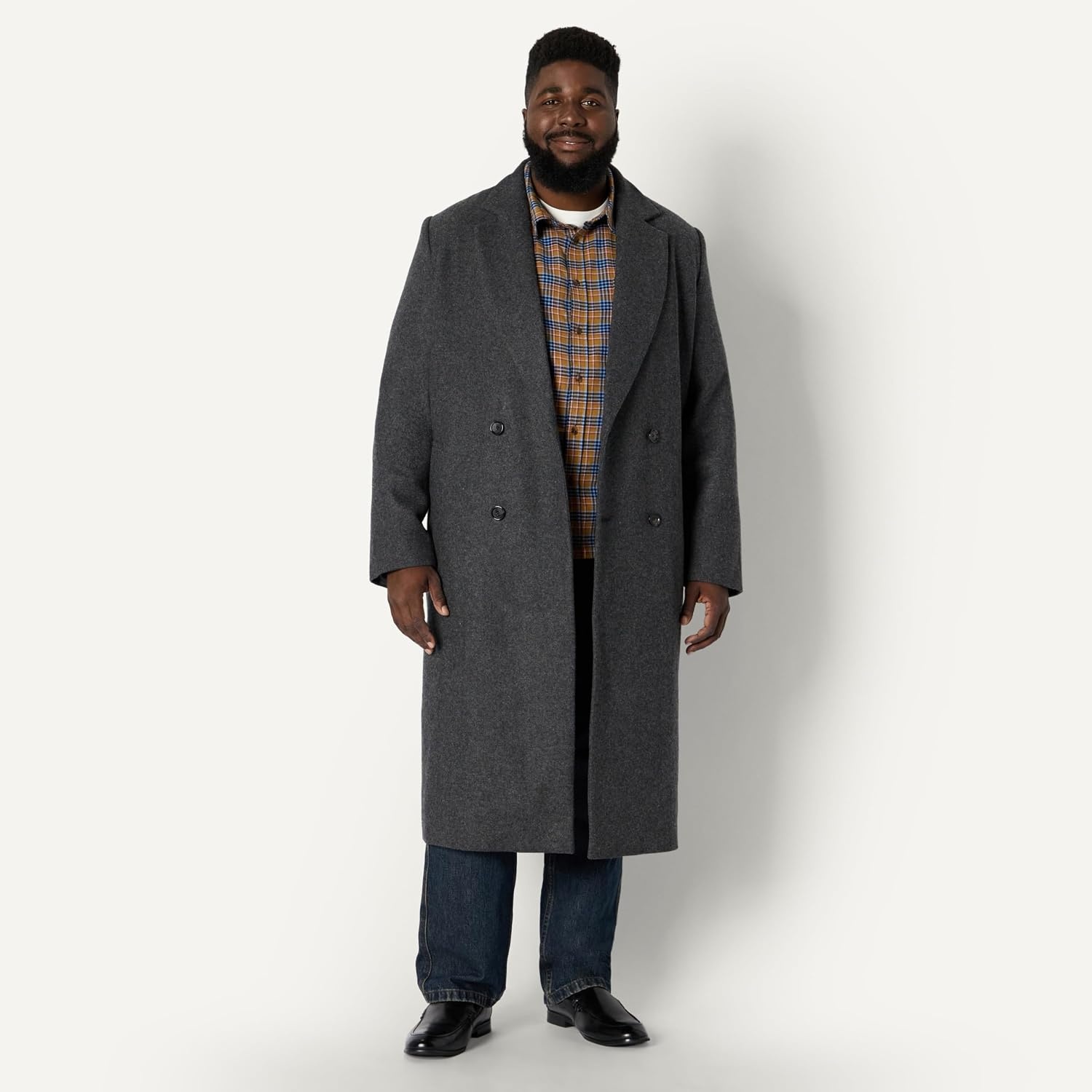 image:imageAmazon Essentials Mens RelaxedFit LongSleeve Flannel Shirt with Button Front Closure Spread Collar Chest PocketDark Khaki Blue Houndstooth Plaid