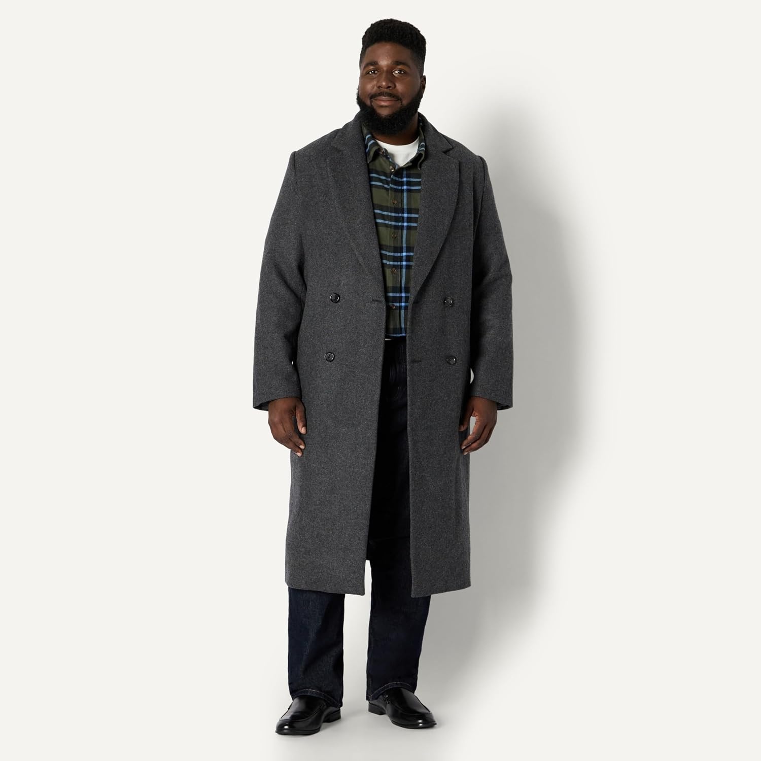 image:imageAmazon Essentials Mens RelaxedFit LongSleeve Flannel Shirt with Button Front Closure Spread Collar Chest PocketDark Olive Blue Simple Plaid
