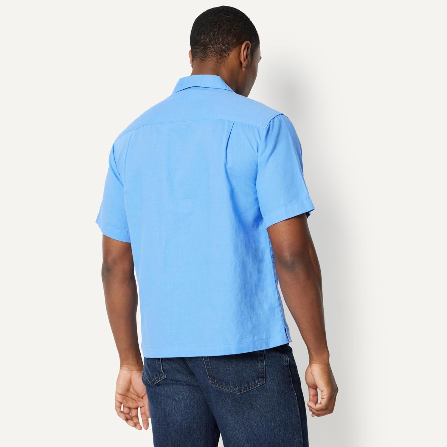 image:imageAmazon Essentials Mens RelaxedFit Short Sleeve Linen Blend ShirtBlue