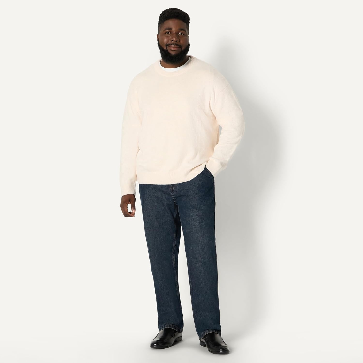 image:imageAmazon Essentials Mens RelaxedFit Soft Cotton Blend Textured Crewneck Pullover Sweater RibbedOatmeal Heather