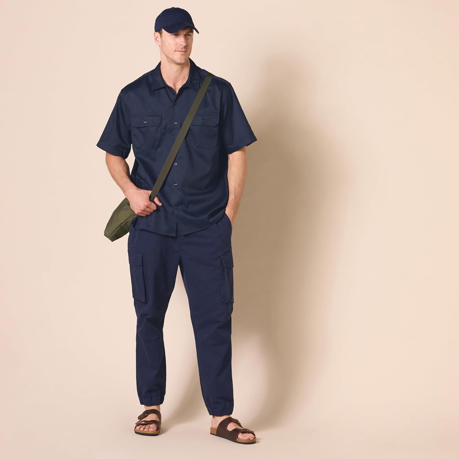 image:imageAmazon Essentials Mens RelaxedFit Stain and WrinkleResistant ShortSleeve Work ShirtsDark Navy