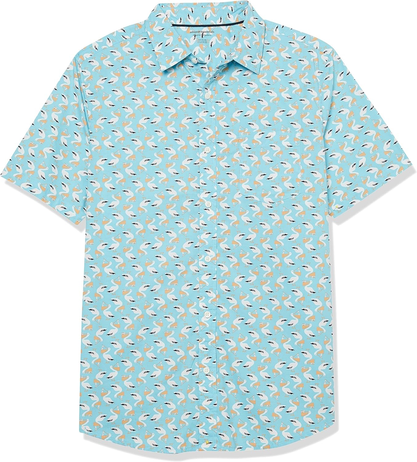 image:imageAmazon Essentials Mens Short Sleeve Dress Shirt with Stretch Charcoal White Vertical Stripe Available in Big amp TallAqua Pelican Print