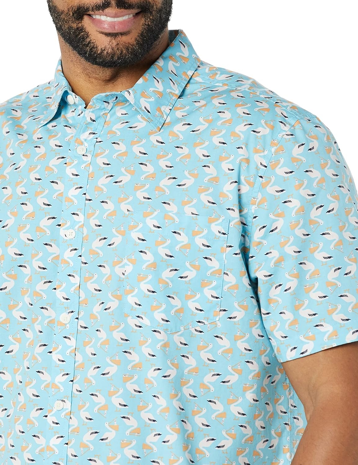 image:imageAmazon Essentials Mens Short Sleeve Dress Shirt with Stretch Charcoal White Vertical Stripe Available in Big amp TallAqua Pelican Print