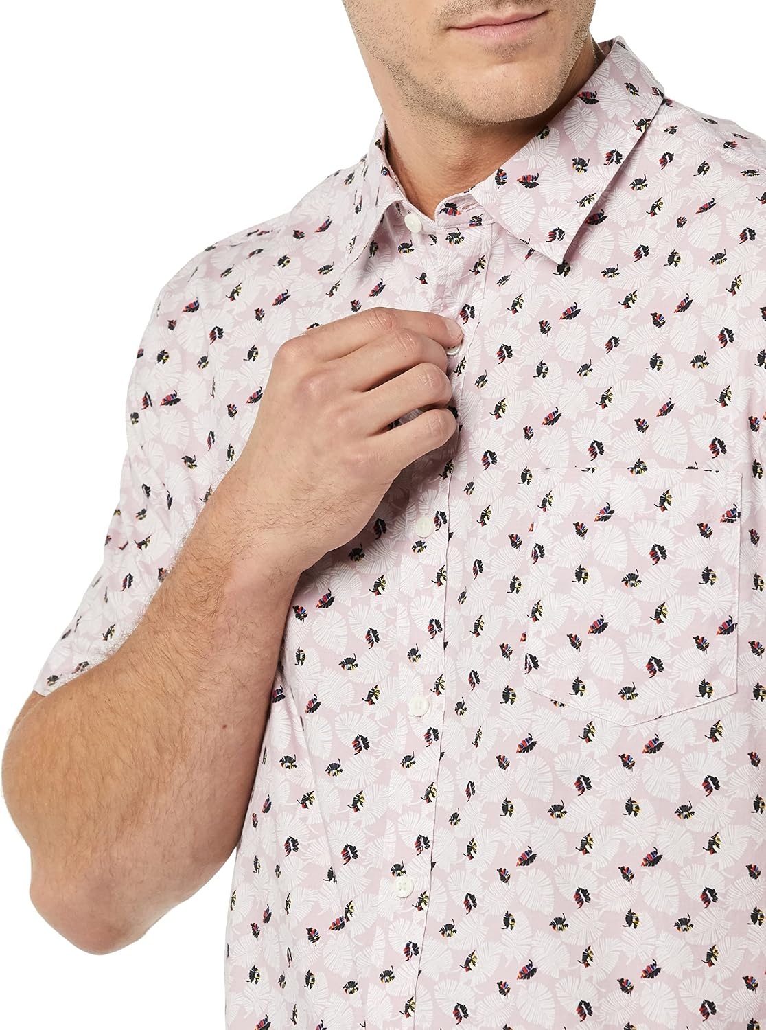 image:imageAmazon Essentials Mens Short Sleeve Dress Shirt with Stretch Charcoal White Vertical Stripe Available in Big amp TallLavender Palm Frond