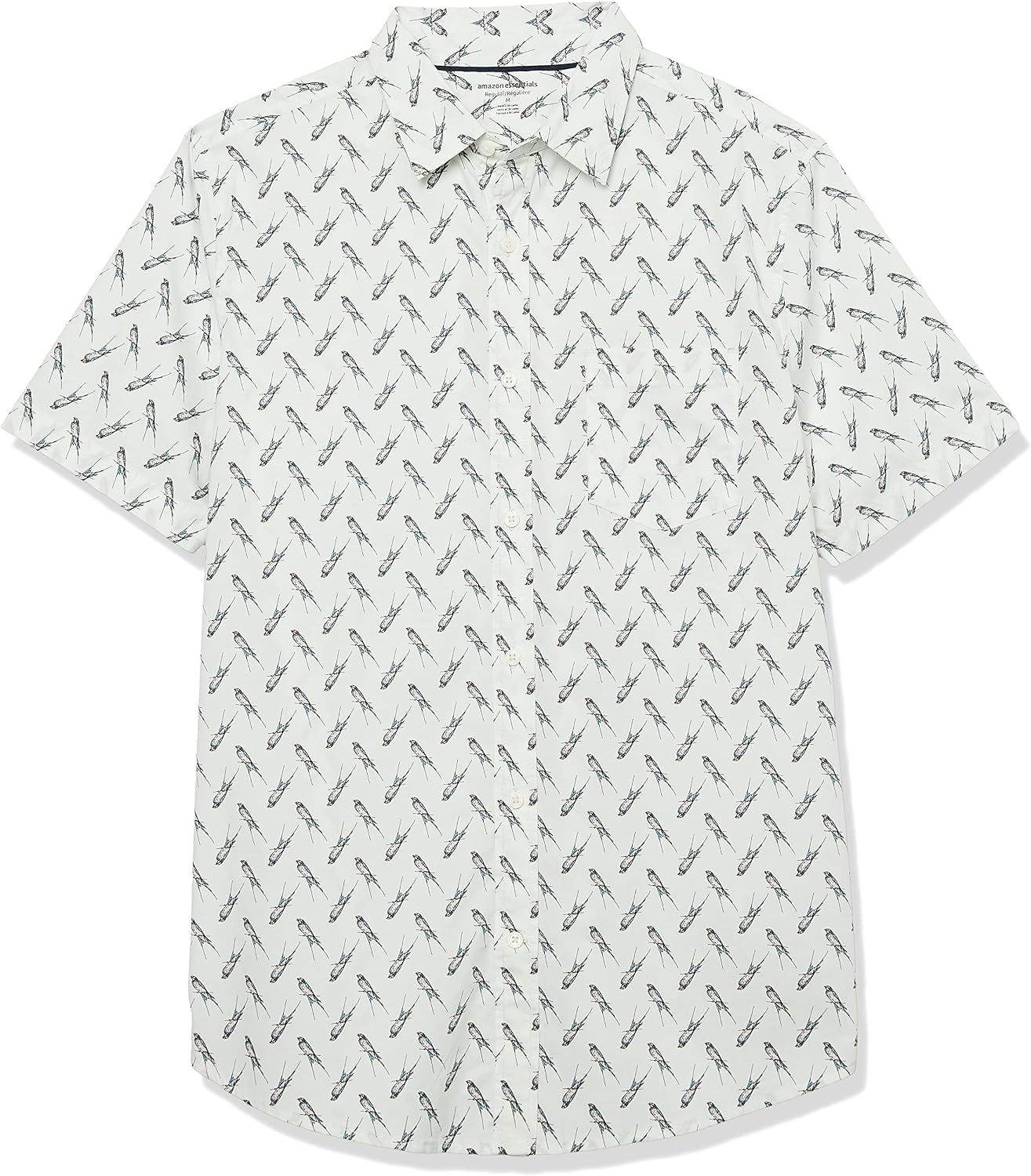 image:imageAmazon Essentials Mens Short Sleeve Dress Shirt with Stretch Charcoal White Vertical Stripe Available in Big amp TallLight Blue Bird Print