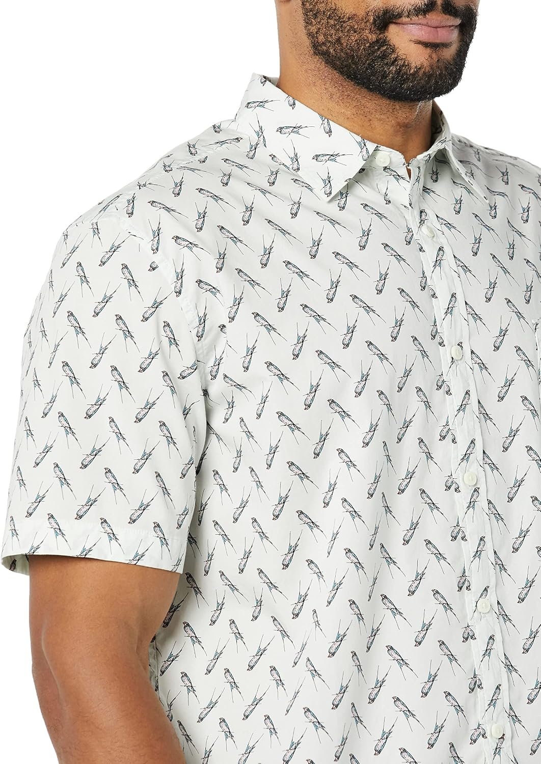 image:imageAmazon Essentials Mens Short Sleeve Dress Shirt with Stretch Charcoal White Vertical Stripe Available in Big amp TallLight Blue Bird Print