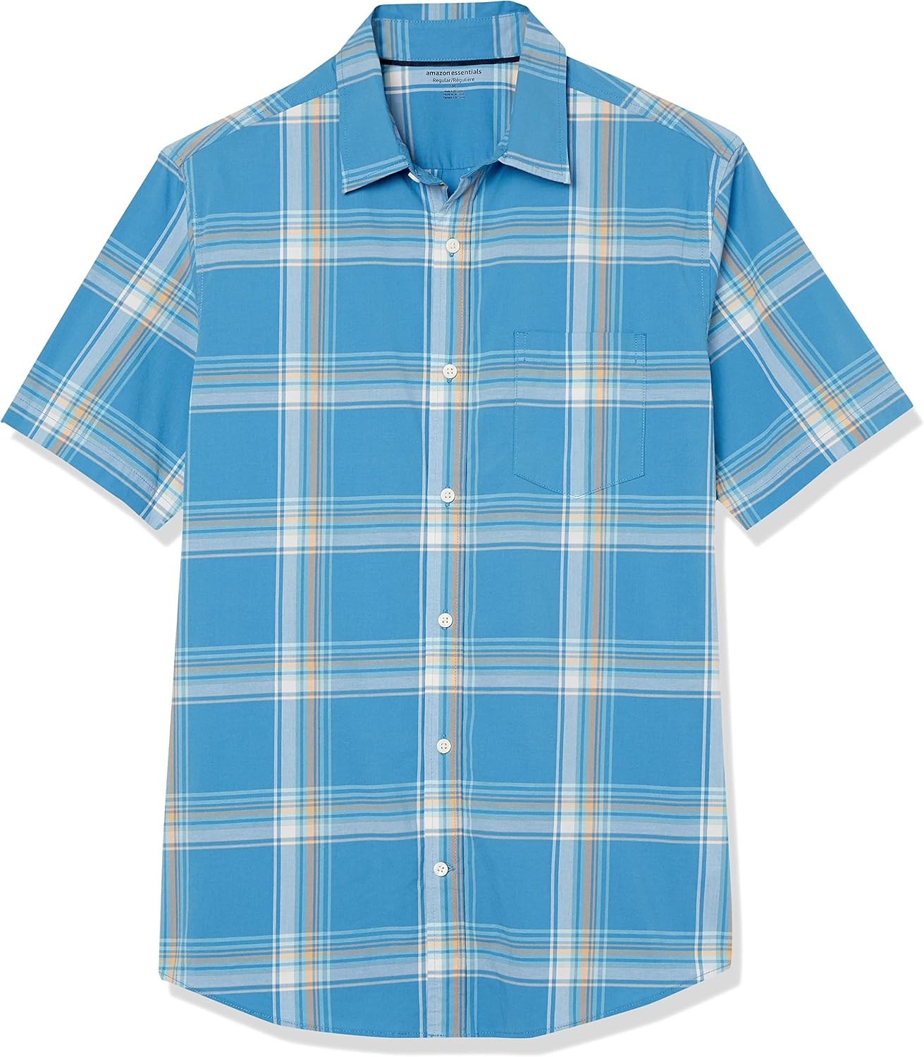 image:imageAmazon Essentials Mens Short Sleeve Dress Shirt with Stretch Charcoal White Vertical Stripe Available in Big amp TallLight BlueIndigo Plaid