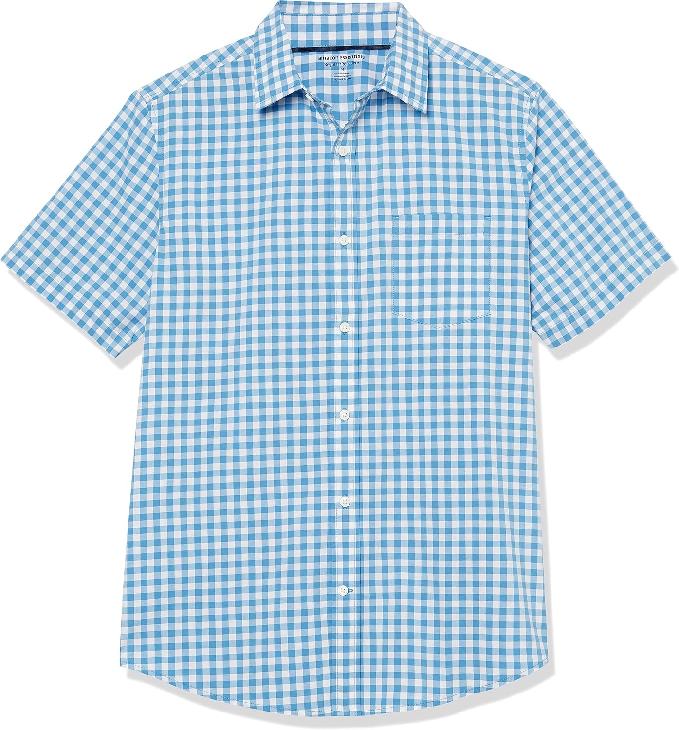 image:imageAmazon Essentials Mens Short Sleeve Dress Shirt with Stretch Charcoal White Vertical Stripe Available in Big amp TallLight BlueWhite Gingham