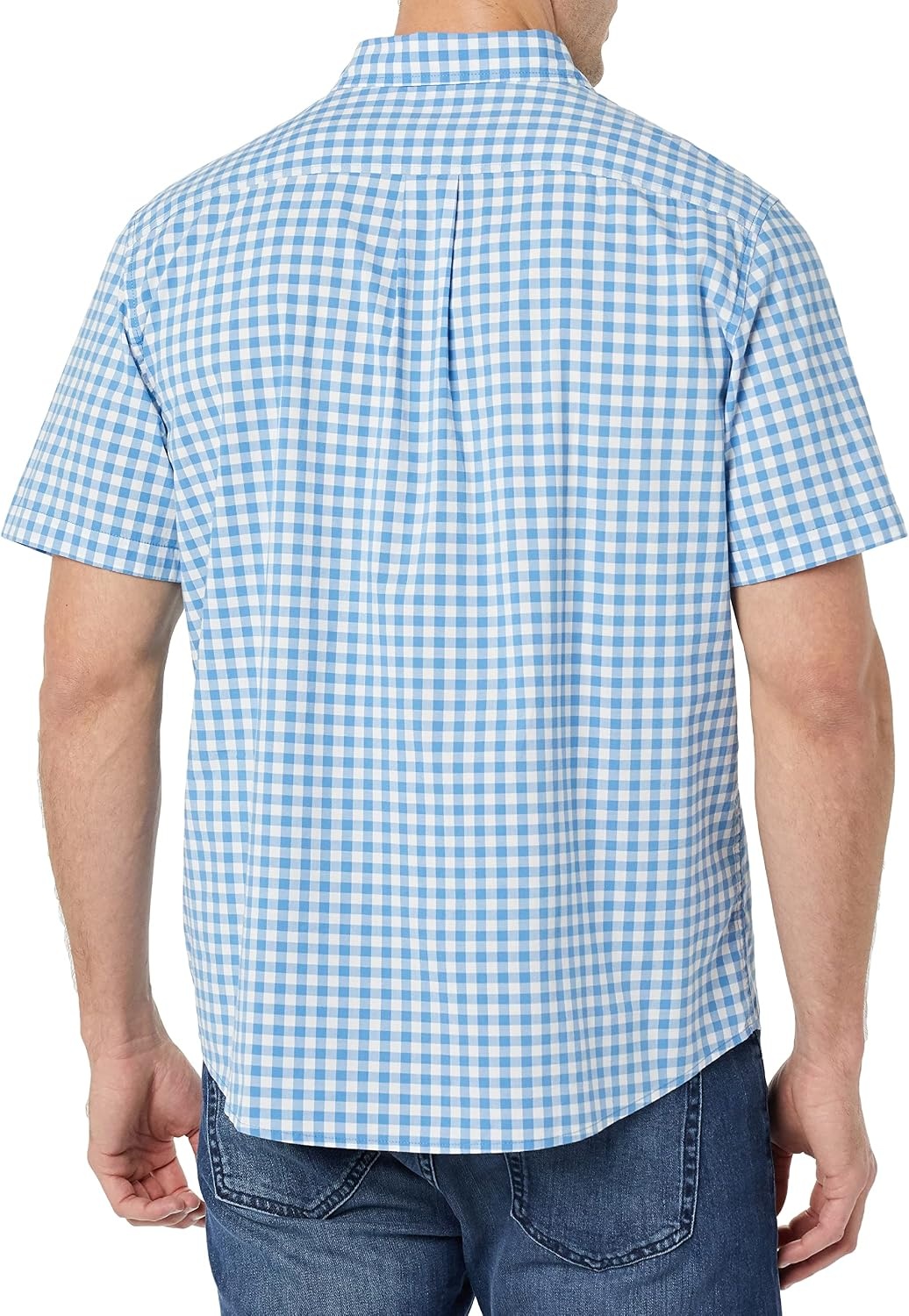 image:imageAmazon Essentials Mens Short Sleeve Dress Shirt with Stretch Charcoal White Vertical Stripe Available in Big amp TallLight BlueWhite Gingham