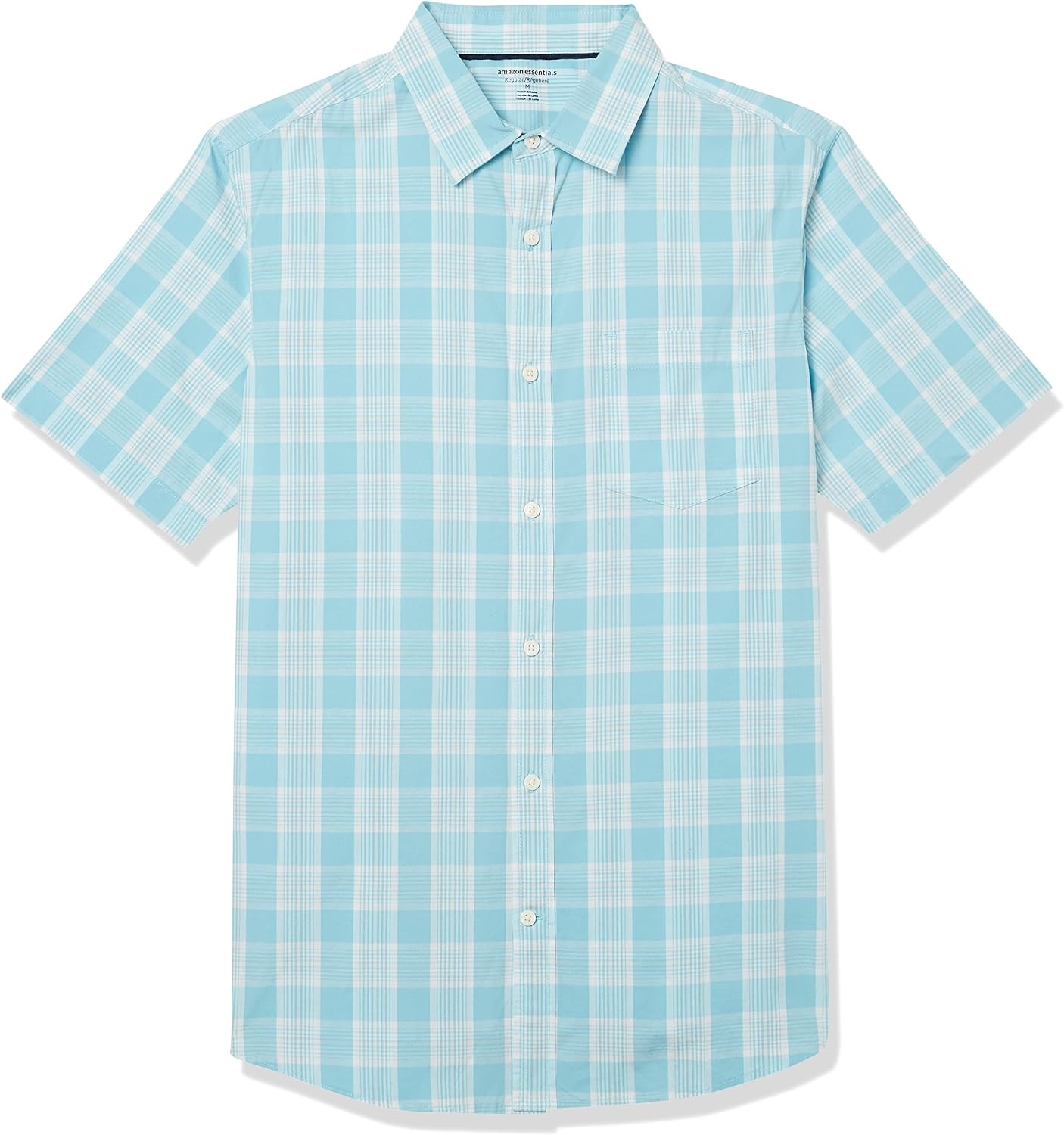image:imageAmazon Essentials Mens Short Sleeve Dress Shirt with Stretch Charcoal White Vertical Stripe Available in Big amp TallLight BlueWhite Plaid