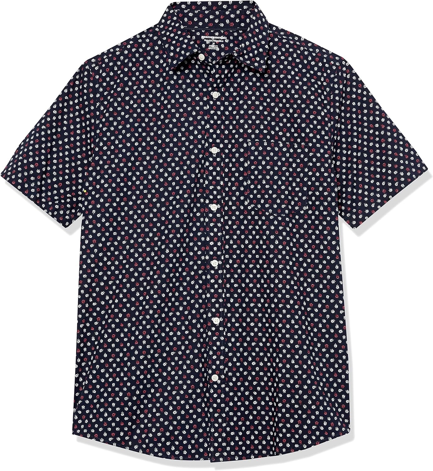 image:imageAmazon Essentials Mens Short Sleeve Dress Shirt with Stretch Charcoal White Vertical Stripe Available in Big amp TallNavy Micro Rose Print