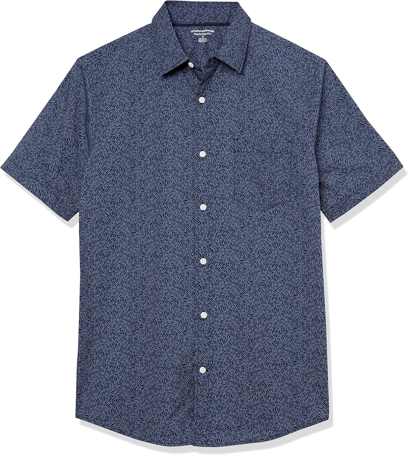 image:imageAmazon Essentials Mens Short Sleeve Dress Shirt with Stretch Charcoal White Vertical Stripe Available in Big amp TallNavy Tonal Floral Print