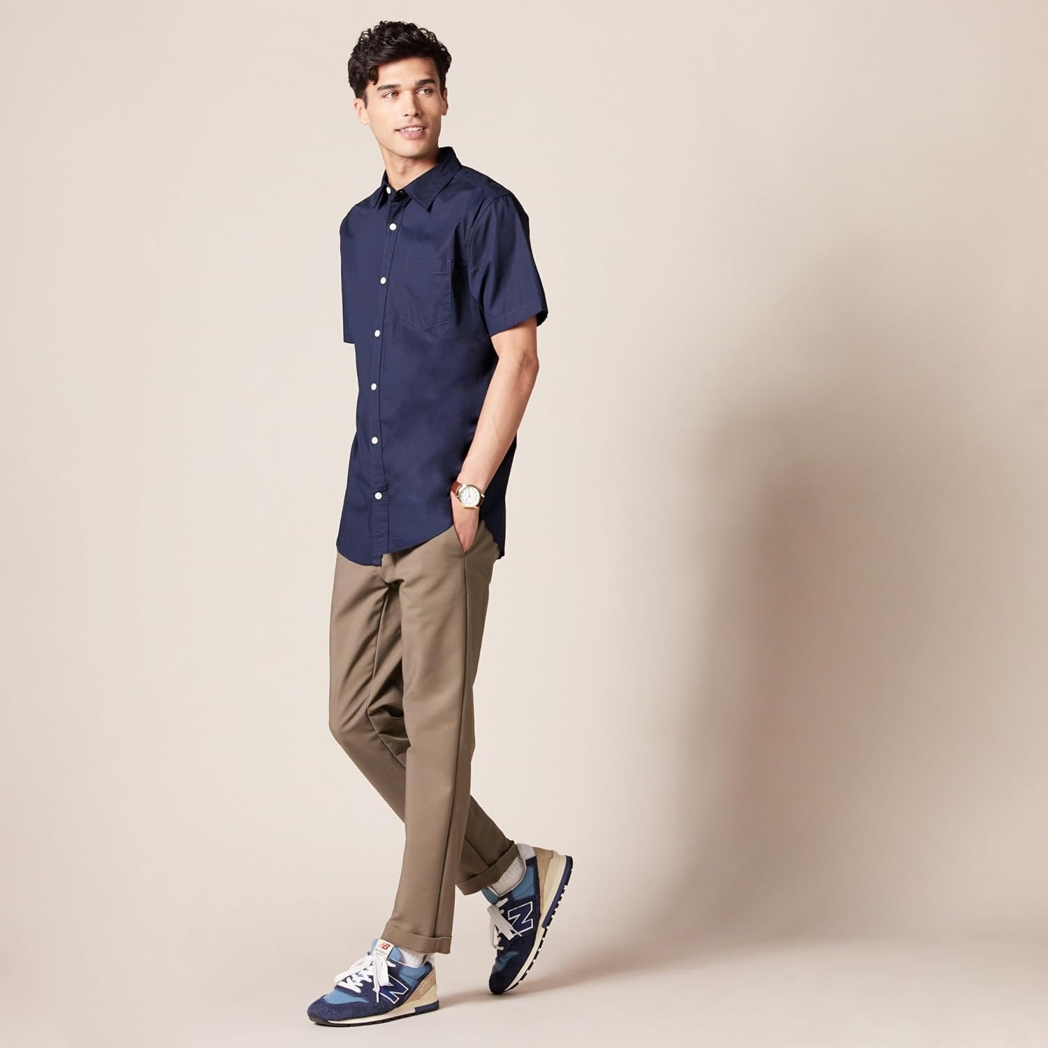 image:imageAmazon Essentials Mens Short Sleeve Dress Shirt with Stretch Charcoal White Vertical Stripe Available in Big amp TallNavy