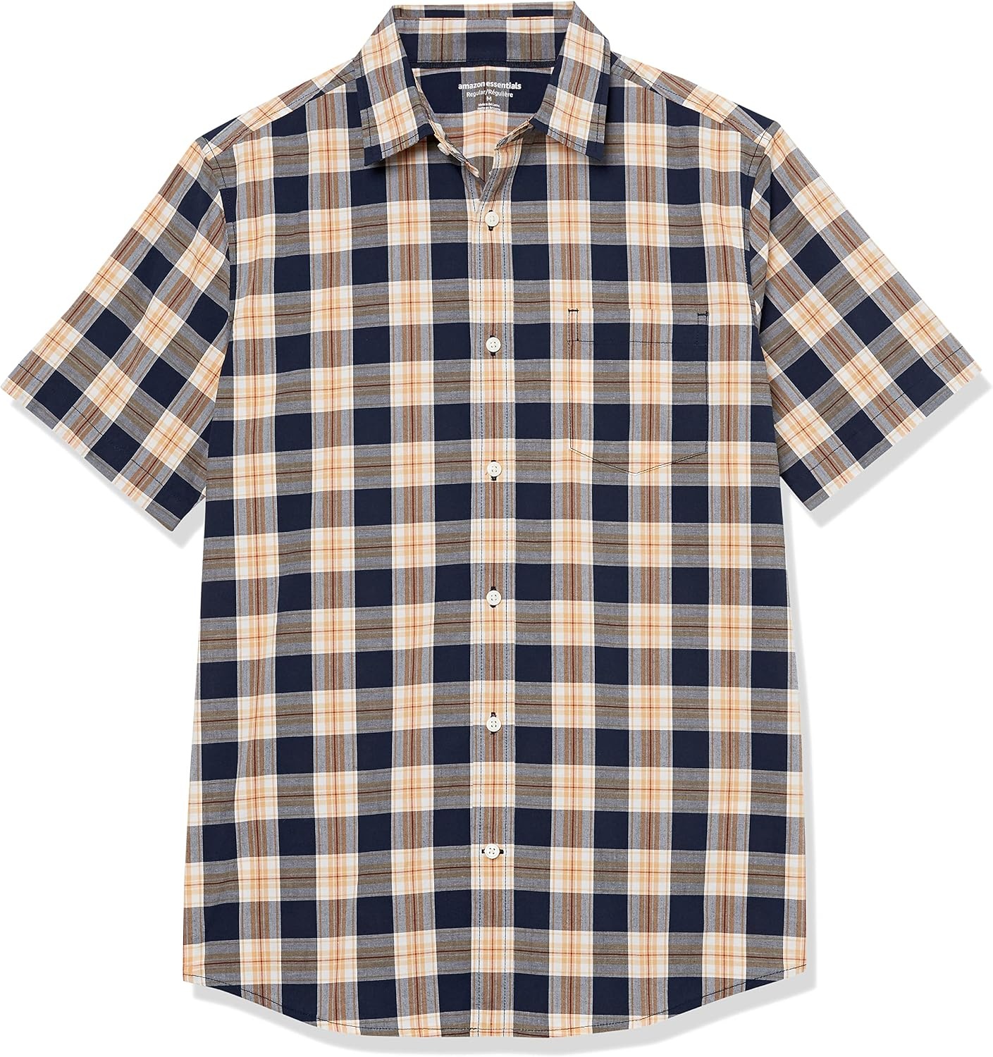 image:imageAmazon Essentials Mens Short Sleeve Dress Shirt with Stretch Charcoal White Vertical Stripe Available in Big amp TallNavyGold Plaid