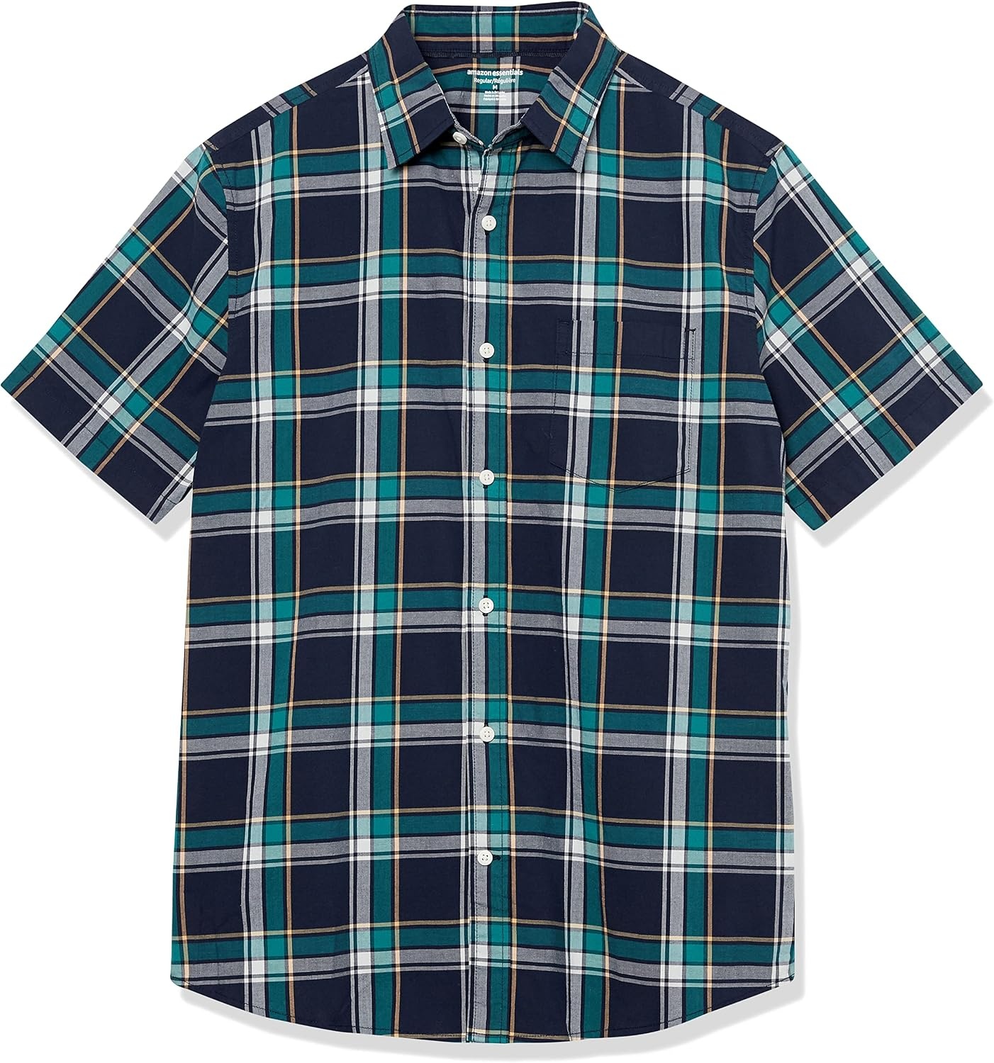 image:imageAmazon Essentials Mens Short Sleeve Dress Shirt with Stretch Charcoal White Vertical Stripe Available in Big amp TallNavyGreen Plaid