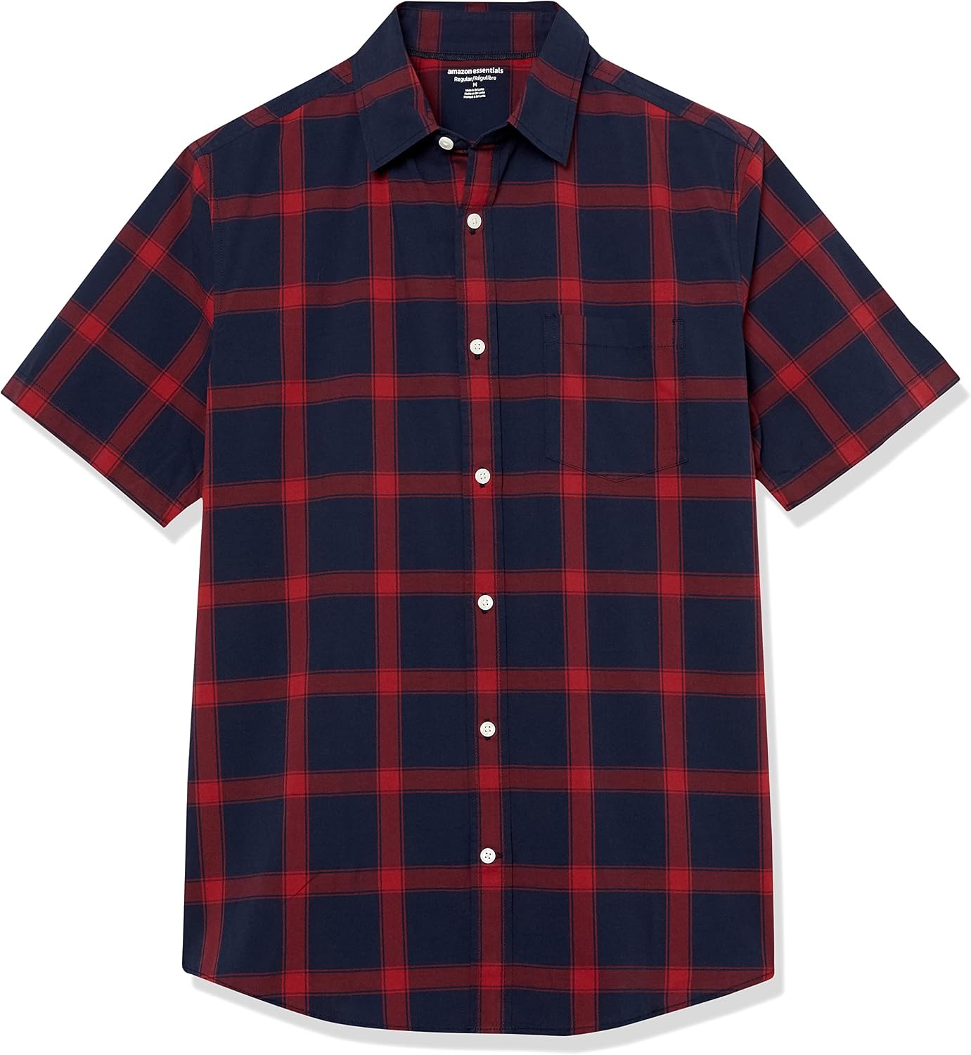 image:imageAmazon Essentials Mens Short Sleeve Dress Shirt with Stretch Charcoal White Vertical Stripe Available in Big amp TallNavyRed Buffalo Plaid
