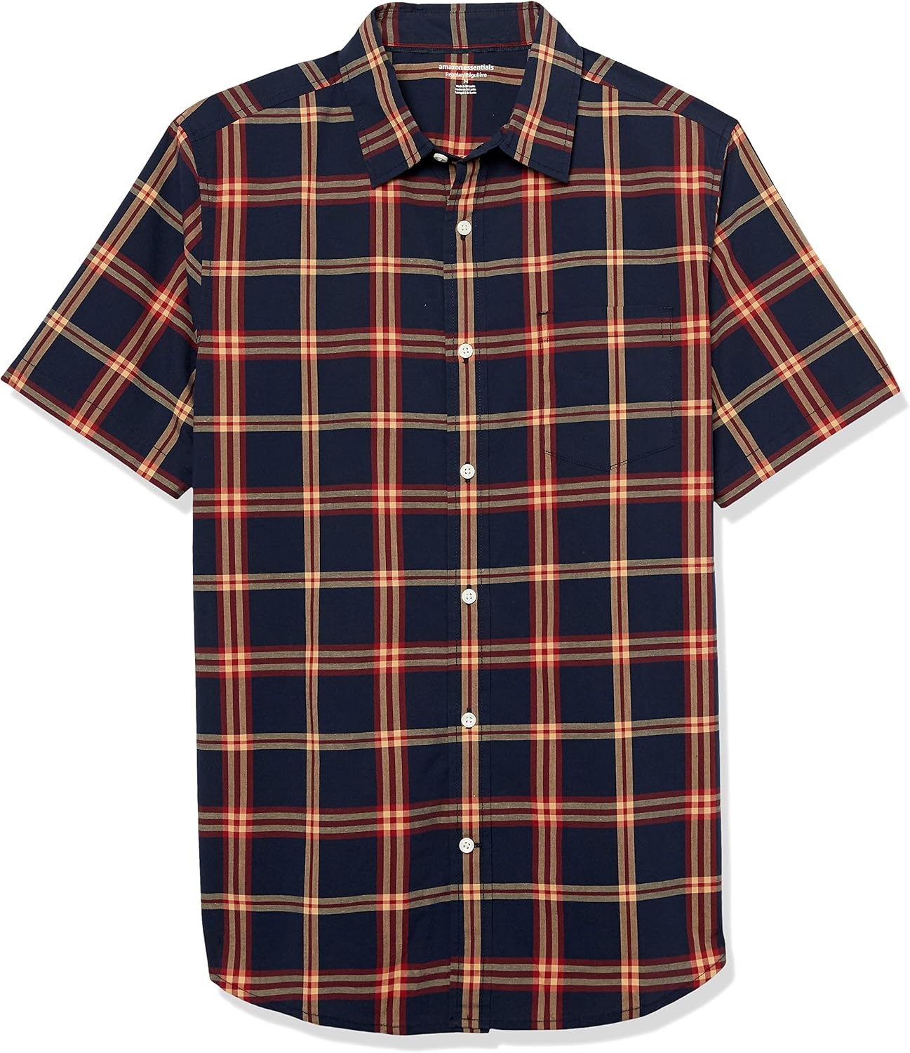 image:imageAmazon Essentials Mens Short Sleeve Dress Shirt with Stretch Charcoal White Vertical Stripe Available in Big amp TallNavyRed Plaid
