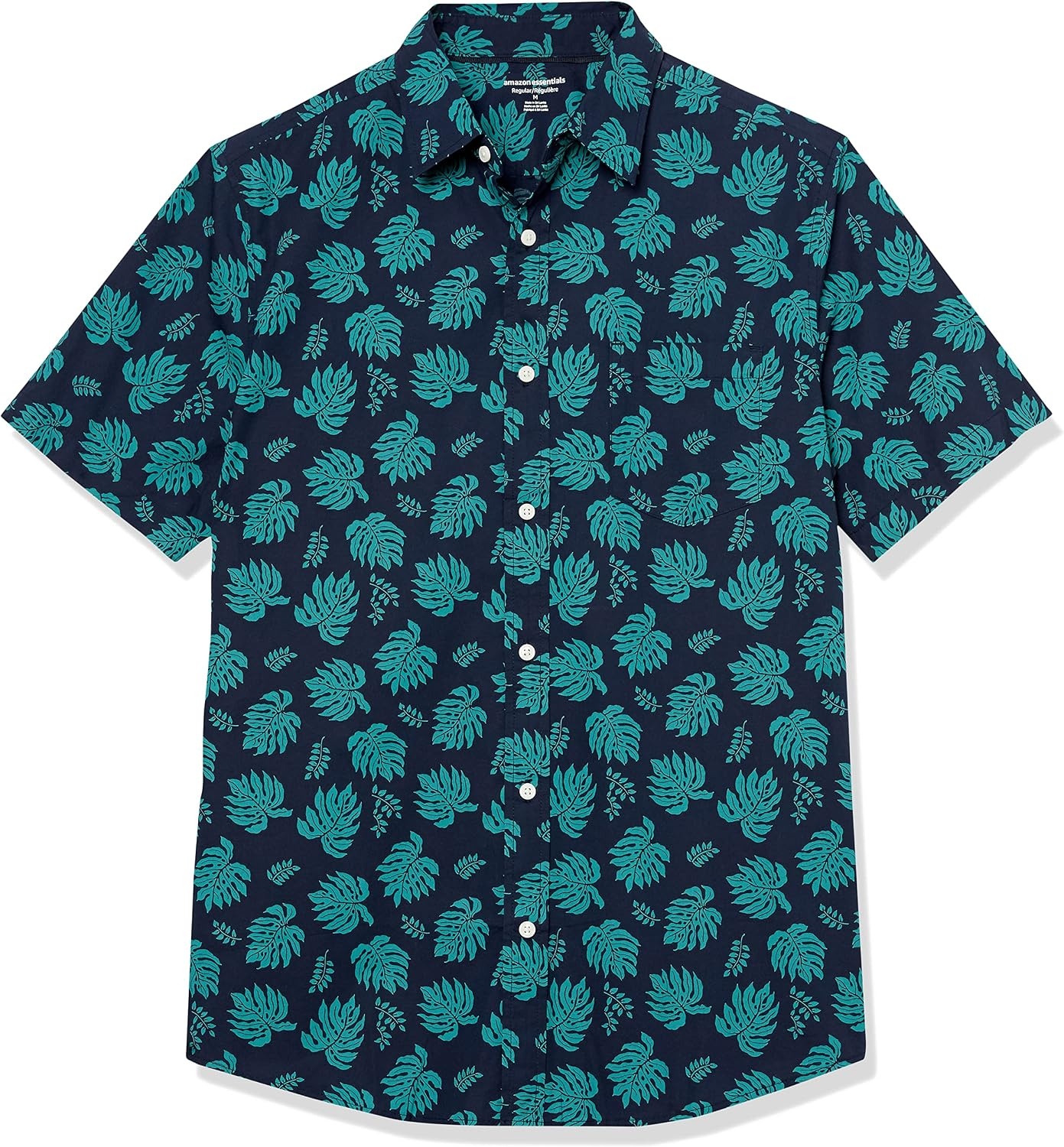 image:imageAmazon Essentials Mens Short Sleeve Dress Shirt with Stretch Charcoal White Vertical Stripe Available in Big amp TallNavyTeal Blue Palm Leaf