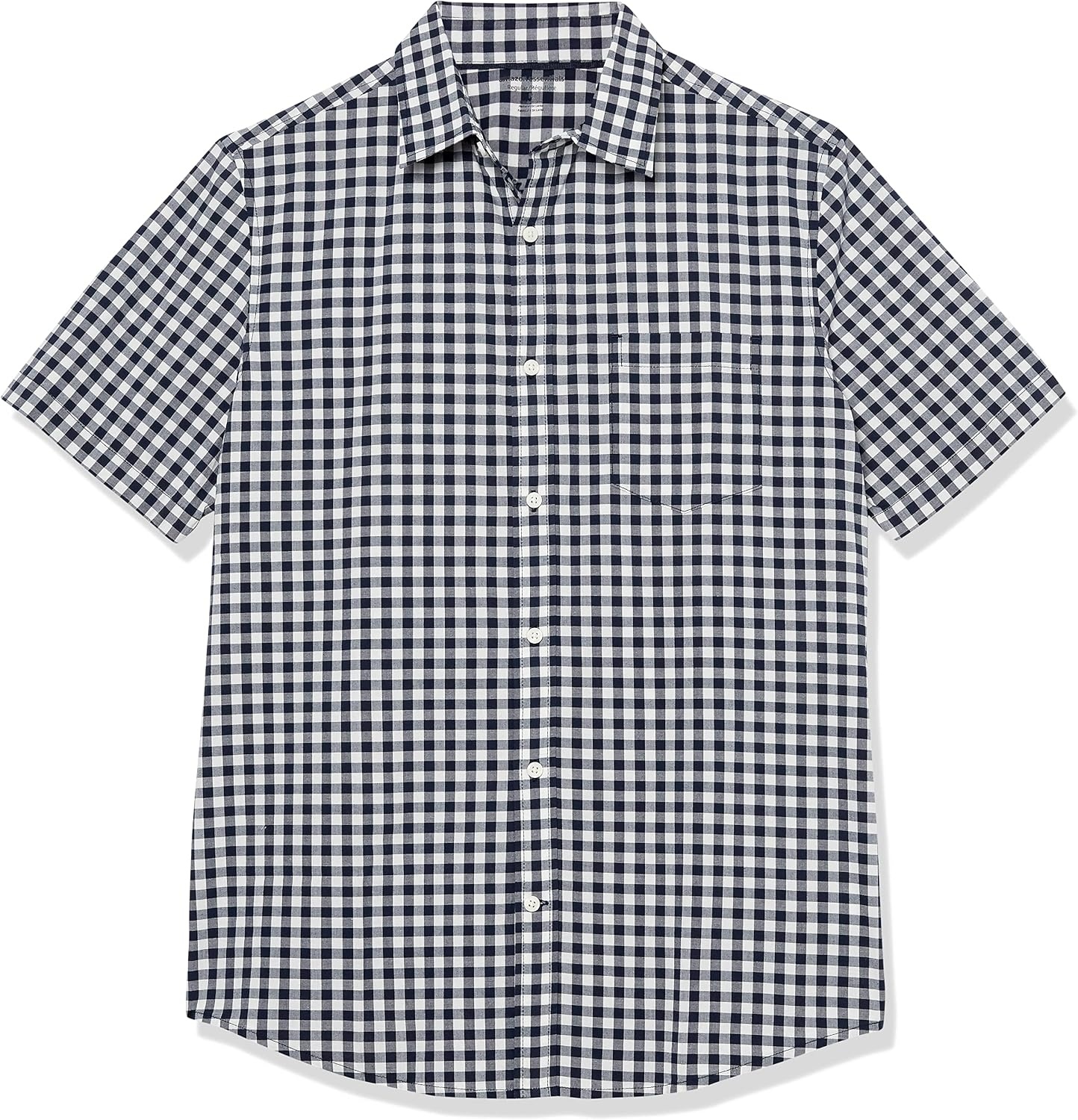 image:imageAmazon Essentials Mens Short Sleeve Dress Shirt with Stretch Charcoal White Vertical Stripe Available in Big amp TallNavyWhite Gingham