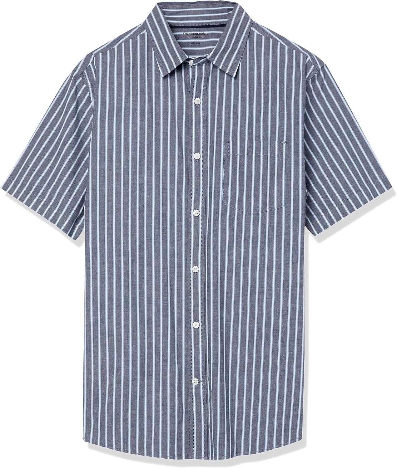 image:imageAmazon Essentials Mens Short Sleeve Dress Shirt with Stretch Charcoal White Vertical Stripe Available in Big amp TallNavyWhite Stripe