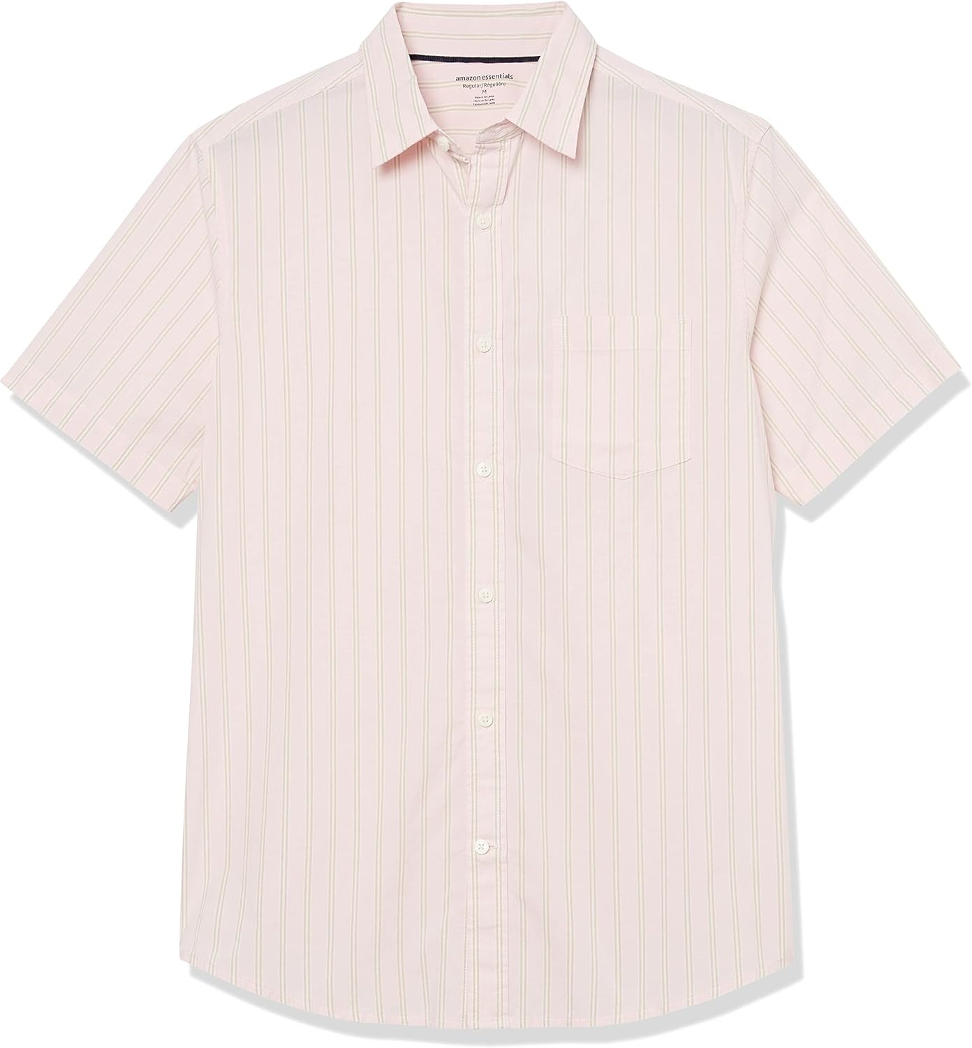 image:imageAmazon Essentials Mens Short Sleeve Dress Shirt with Stretch Charcoal White Vertical Stripe Available in Big amp TallPink Awning Stripe
