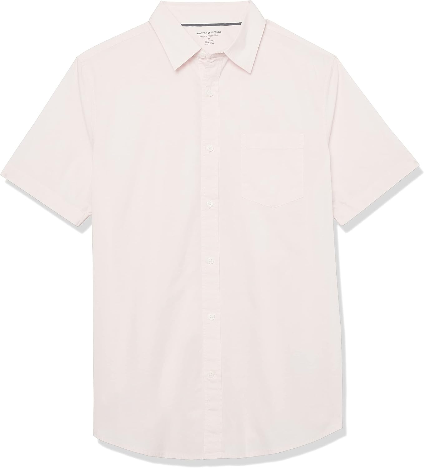 image:imageAmazon Essentials Mens Short Sleeve Dress Shirt with Stretch Charcoal White Vertical Stripe Available in Big amp TallPink