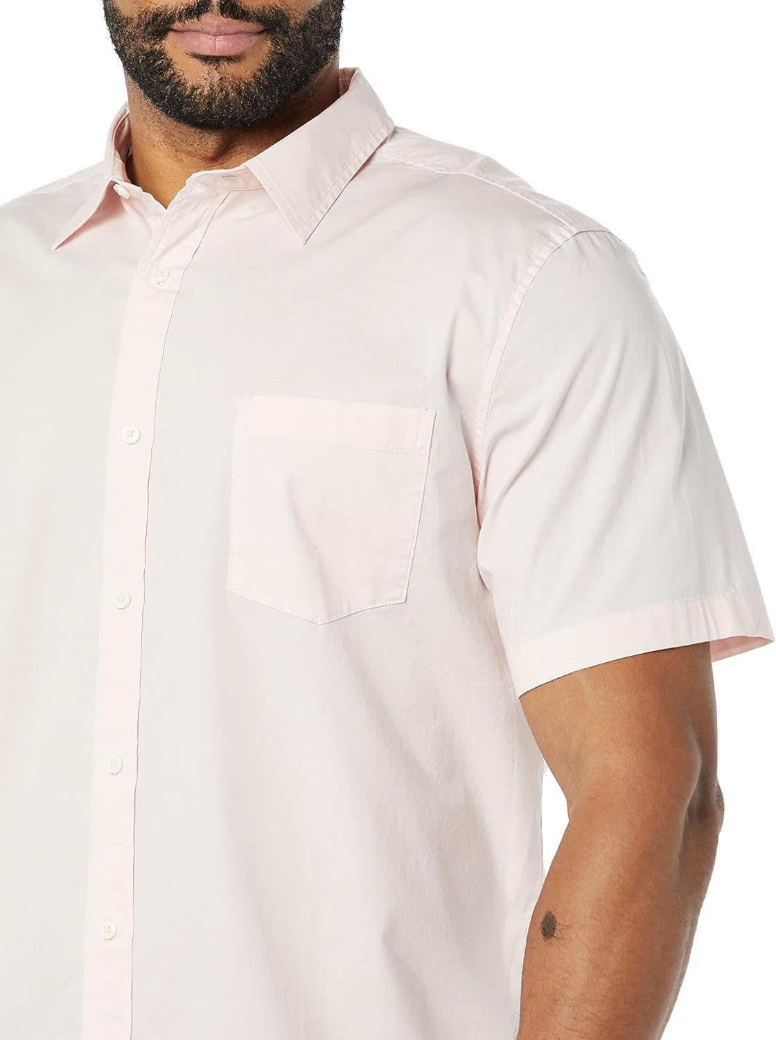 image:imageAmazon Essentials Mens Short Sleeve Dress Shirt with Stretch Charcoal White Vertical Stripe Available in Big amp TallPink