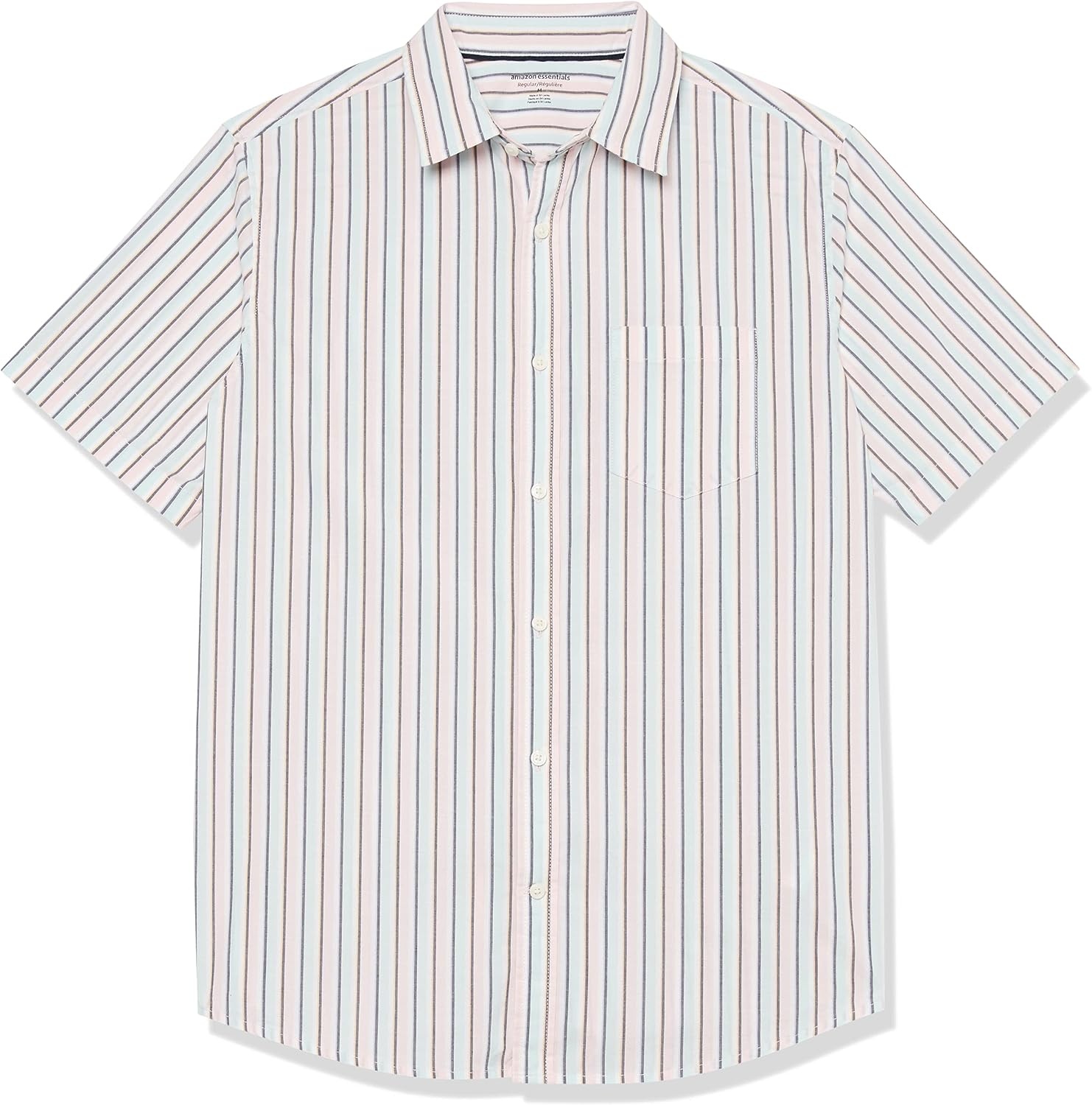 image:imageAmazon Essentials Mens Short Sleeve Dress Shirt with Stretch Charcoal White Vertical Stripe Available in Big amp TallPinkMulticolor Stripe