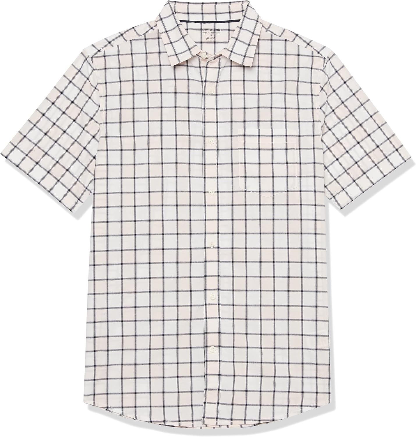 image:imageAmazon Essentials Mens Short Sleeve Dress Shirt with Stretch Charcoal White Vertical Stripe Available in Big amp TallPinkWhite Buffalo Plaid