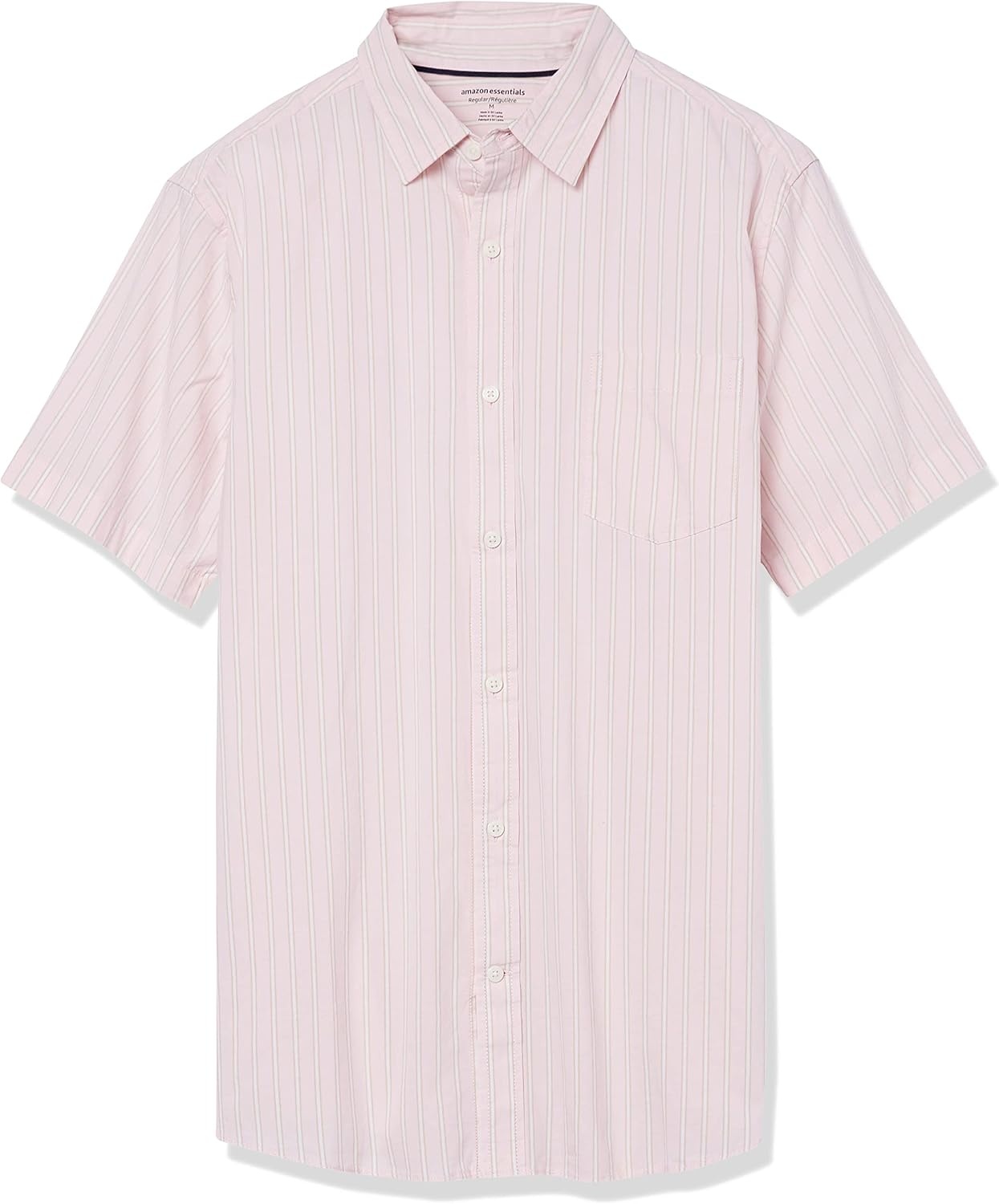 image:imageAmazon Essentials Mens Short Sleeve Dress Shirt with Stretch Charcoal White Vertical Stripe Available in Big amp TallPinkWhite Stripe