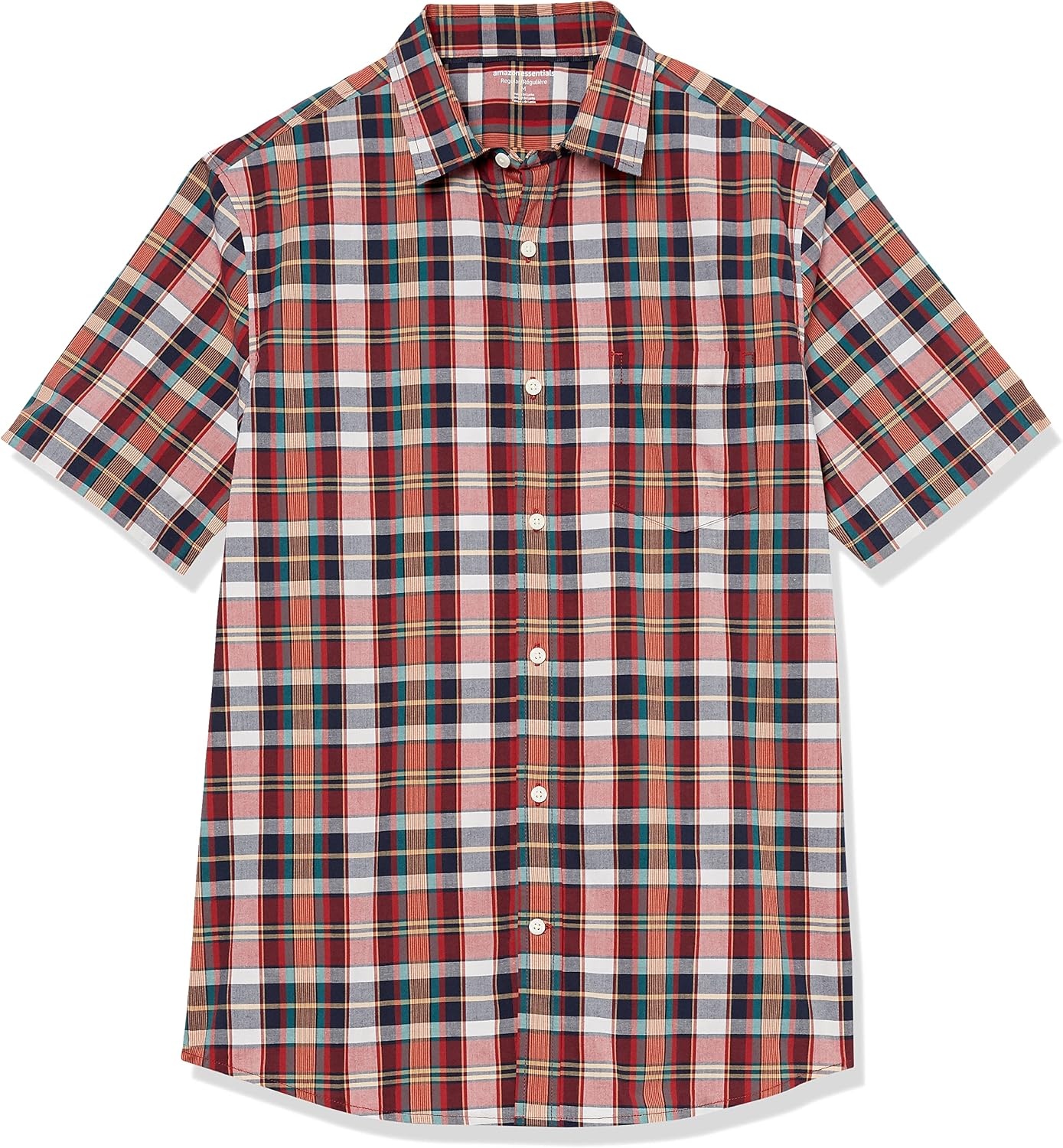 image:imageAmazon Essentials Mens Short Sleeve Dress Shirt with Stretch Charcoal White Vertical Stripe Available in Big amp TallRedMulticolor Plaid