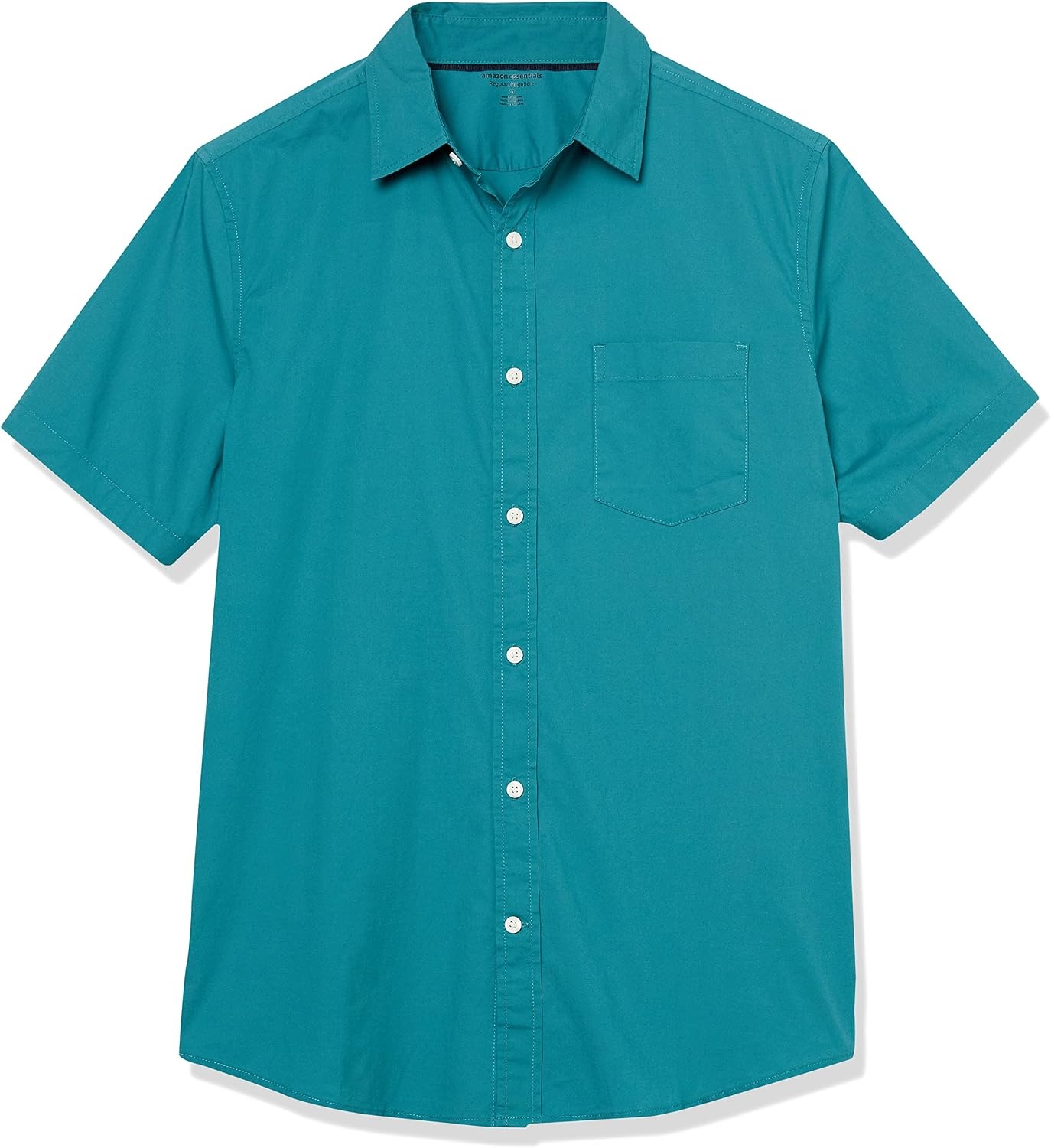 image:imageAmazon Essentials Mens Short Sleeve Dress Shirt with Stretch Charcoal White Vertical Stripe Available in Big amp TallTeal