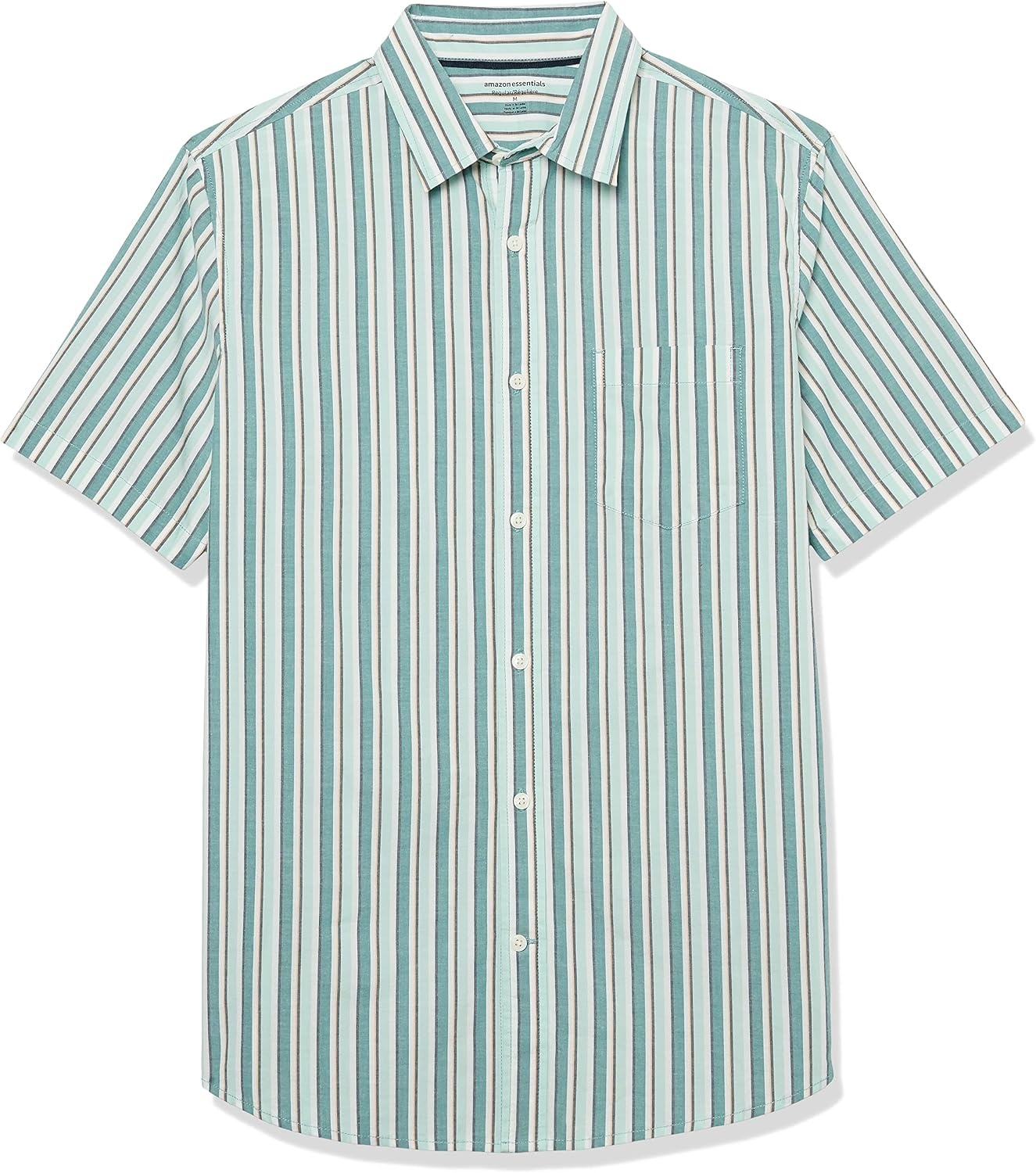 image:imageAmazon Essentials Mens Short Sleeve Dress Shirt with Stretch Charcoal White Vertical Stripe Available in Big amp TallTealMulticolor Stripe