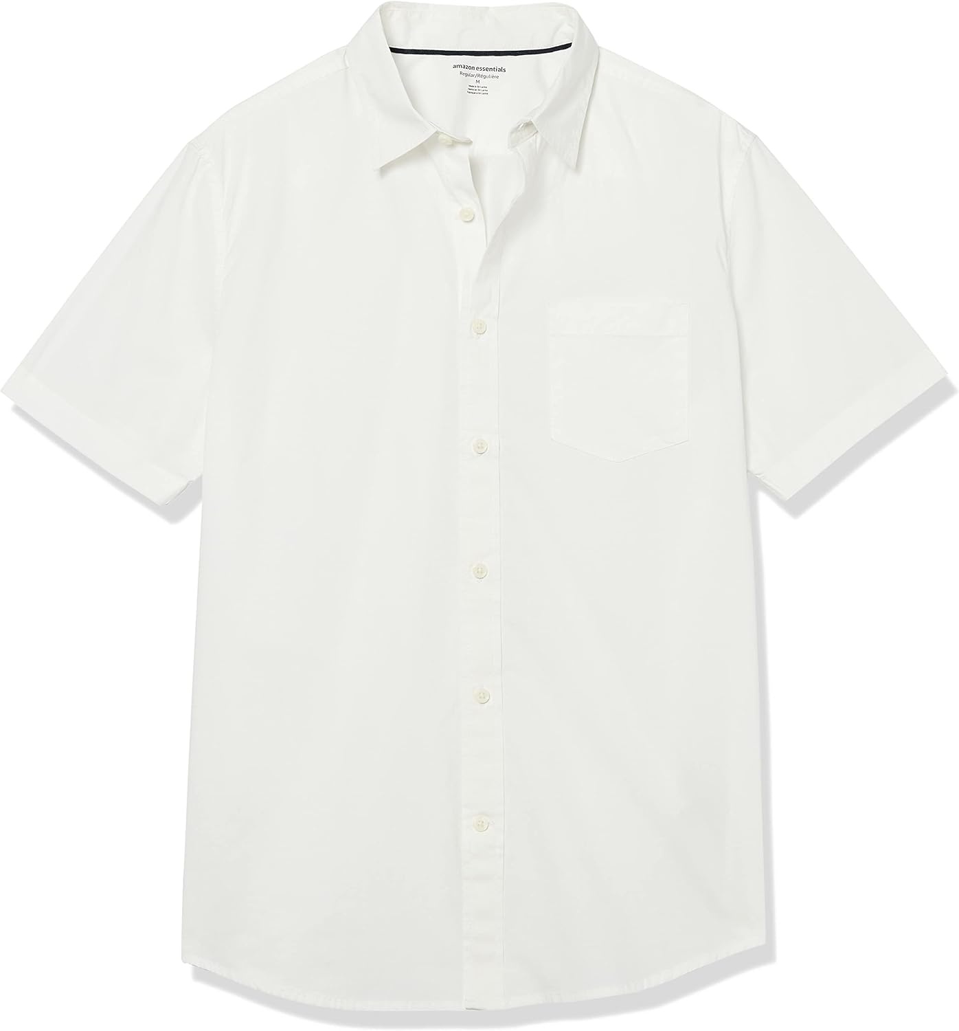 image:imageAmazon Essentials Mens Short Sleeve Dress Shirt with Stretch Charcoal White Vertical Stripe Available in Big amp TallWhite