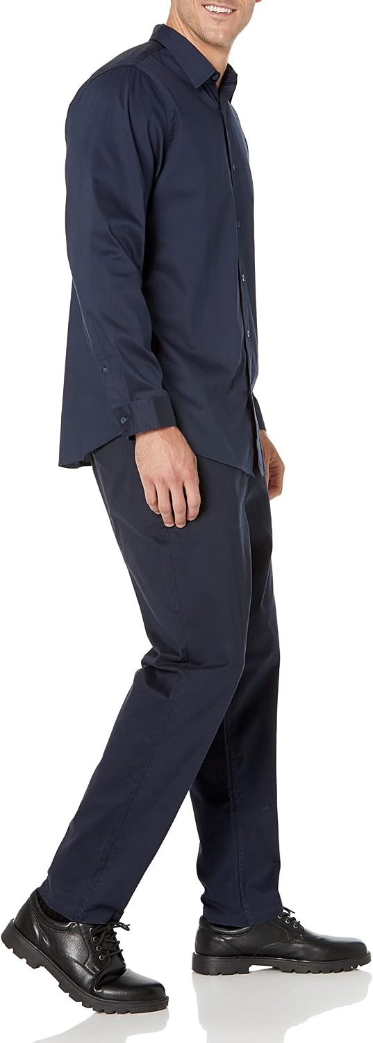 image:imageAmazon Essentials Mens Slim Fit Long Sleeve Wrinkle Resistant Stretch Dress ShirtNavy