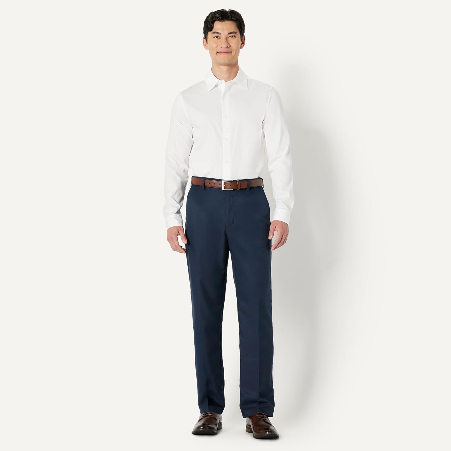 image:imageAmazon Essentials Mens Slim Fit Long Sleeve Wrinkle Resistant Stretch Dress ShirtWhite