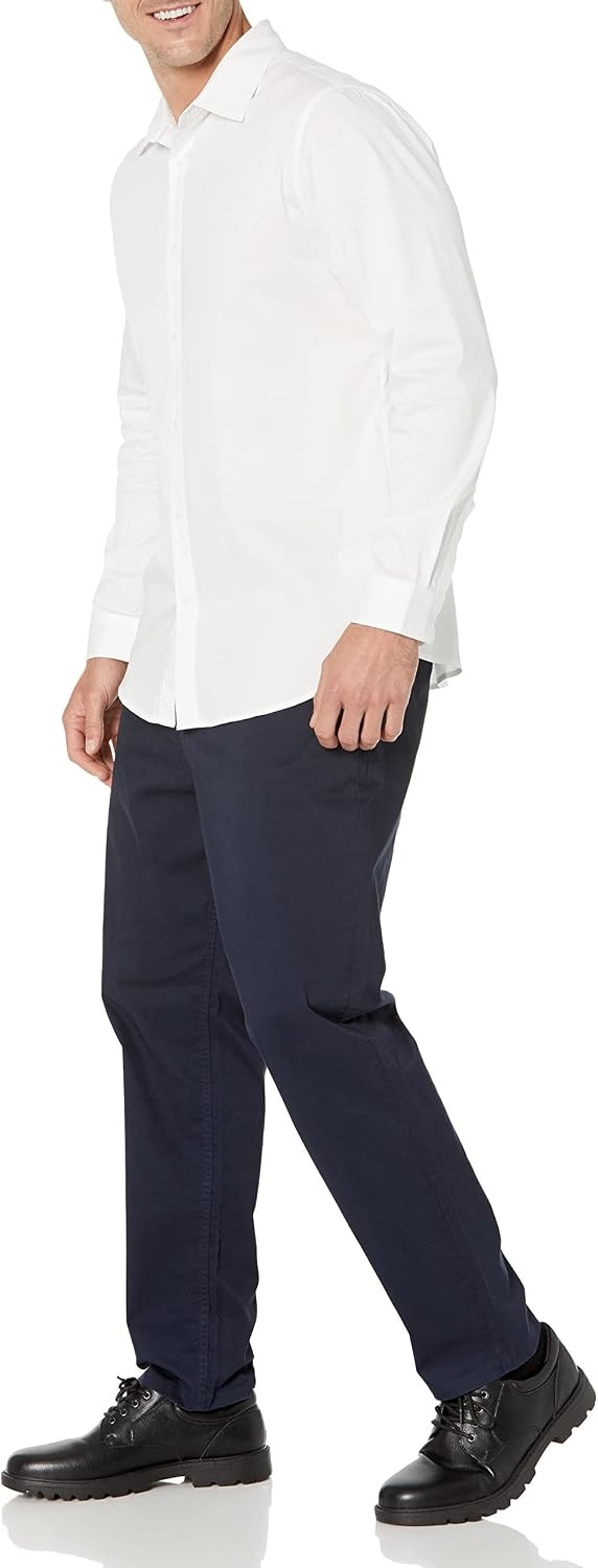 image:imageAmazon Essentials Mens Slim Fit Long Sleeve Wrinkle Resistant Stretch Dress ShirtWhite
