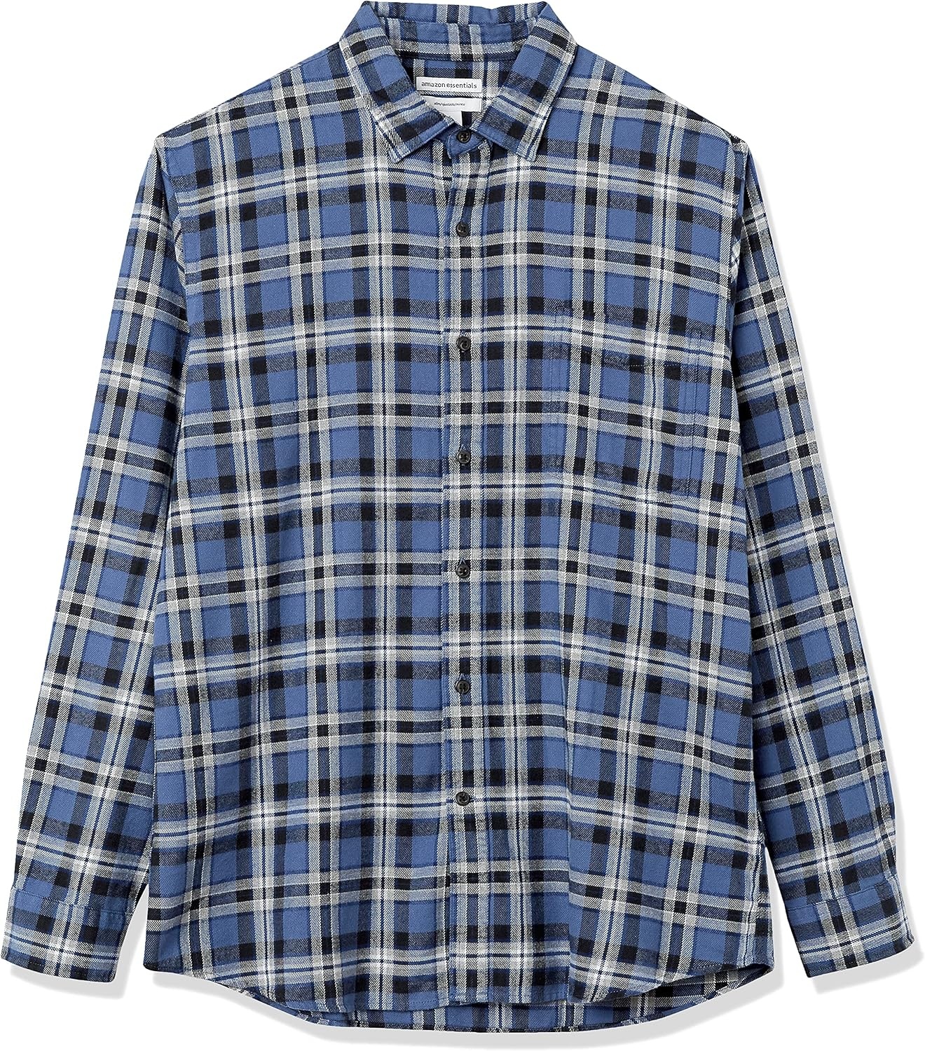 image:imageAmazon Essentials Mens SlimFit Brushed Cotton Flannel Shirt Long Sleeve Button Down Collared PlaidBlack Blue Plaid