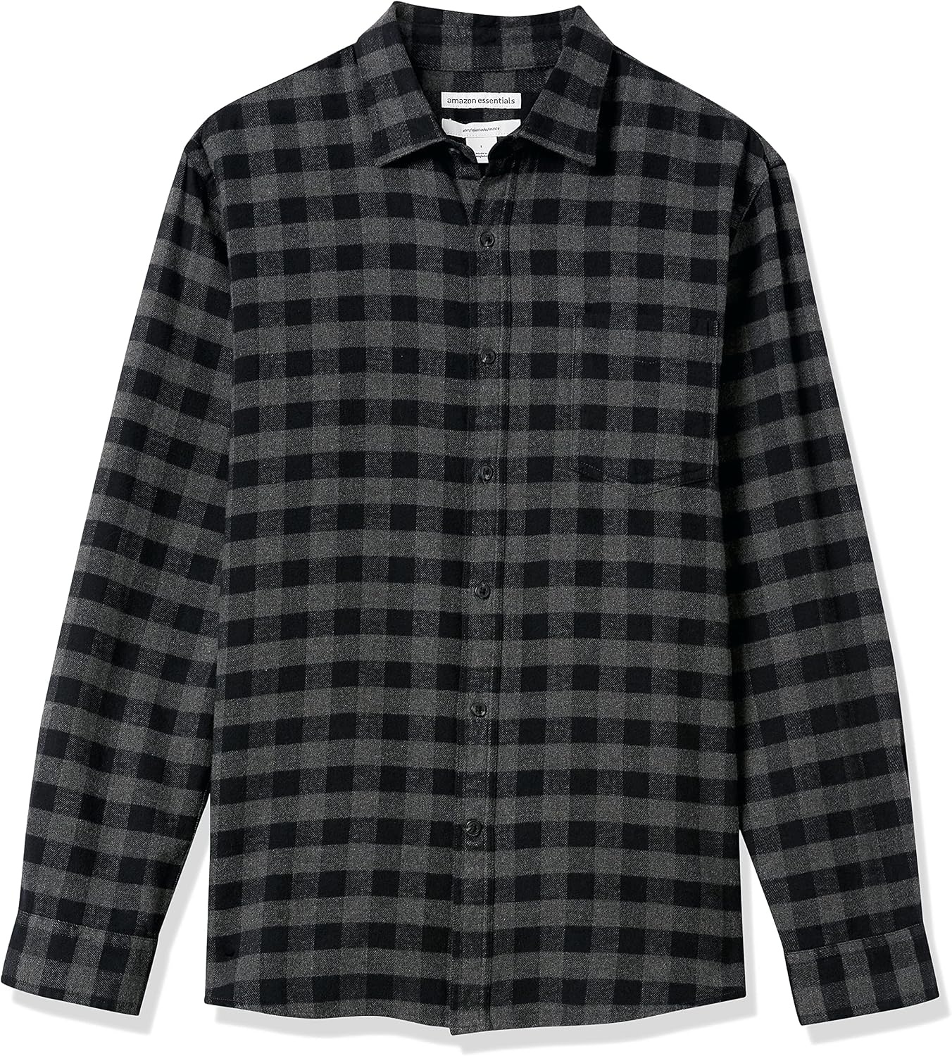 image:imageAmazon Essentials Mens SlimFit Brushed Cotton Flannel Shirt Long Sleeve Button Down Collared PlaidBlack Charcoal Buffalo Plaid