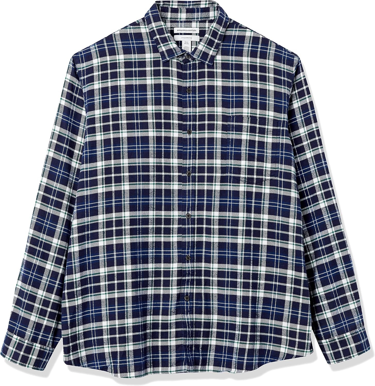 image:imageAmazon Essentials Mens SlimFit Brushed Cotton Flannel Shirt Long Sleeve Button Down Collared PlaidBlack Green White Plaid