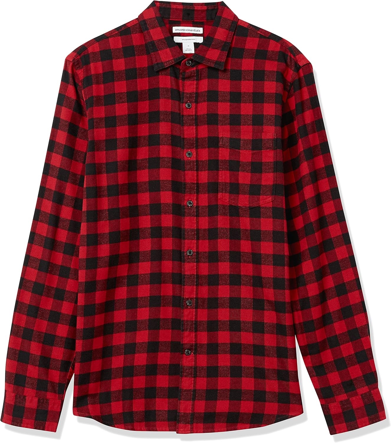 image:imageAmazon Essentials Mens SlimFit Brushed Cotton Flannel Shirt Long Sleeve Button Down Collared PlaidBlack Red Buffalo Plaid