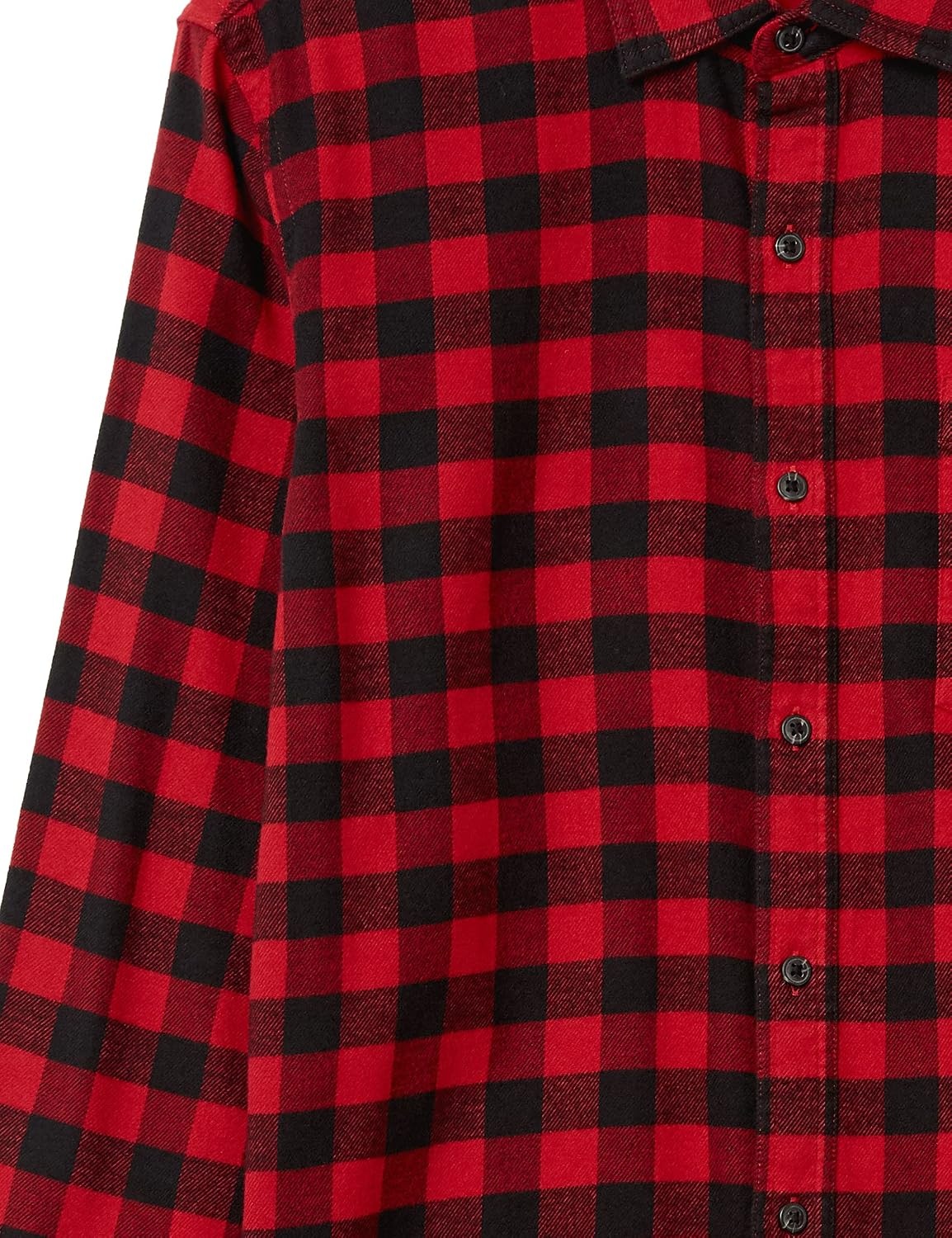 image:imageAmazon Essentials Mens SlimFit Brushed Cotton Flannel Shirt Long Sleeve Button Down Collared PlaidBlack Red Buffalo Plaid
