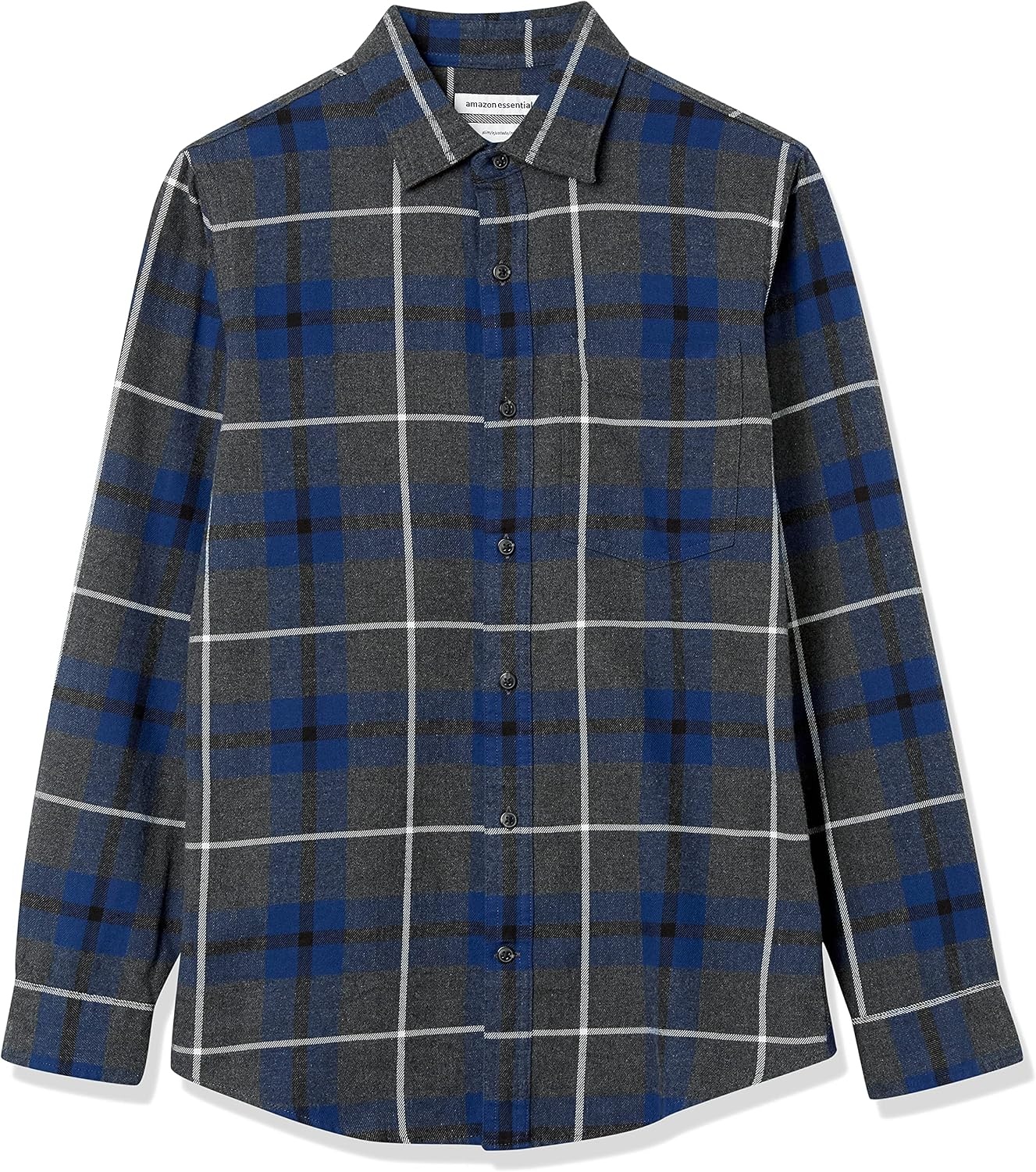 image:imageAmazon Essentials Mens SlimFit Brushed Cotton Flannel Shirt Long Sleeve Button Down Collared PlaidBlue Charcoal Heather Plaid