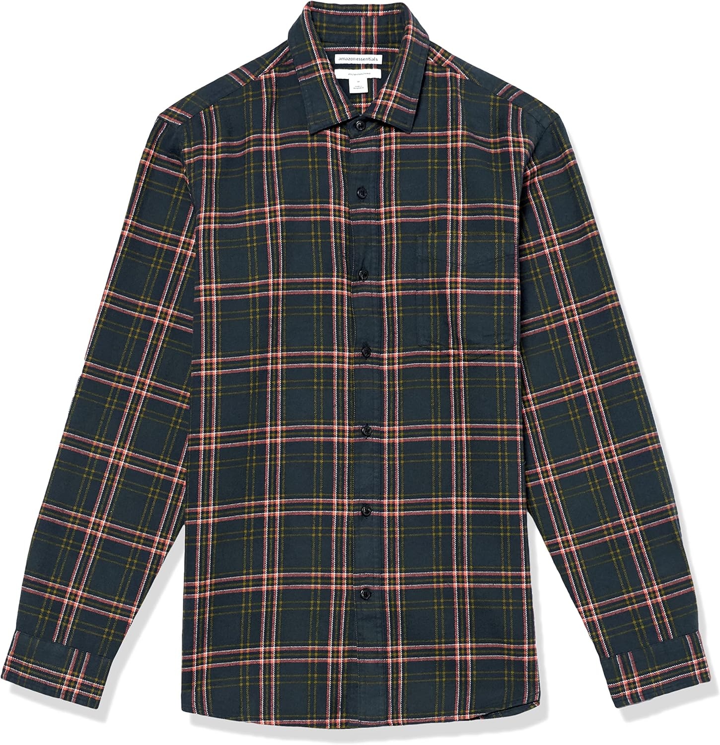 image:imageAmazon Essentials Mens SlimFit Brushed Cotton Flannel Shirt Long Sleeve Button Down Collared PlaidDark Green Navy Plaid